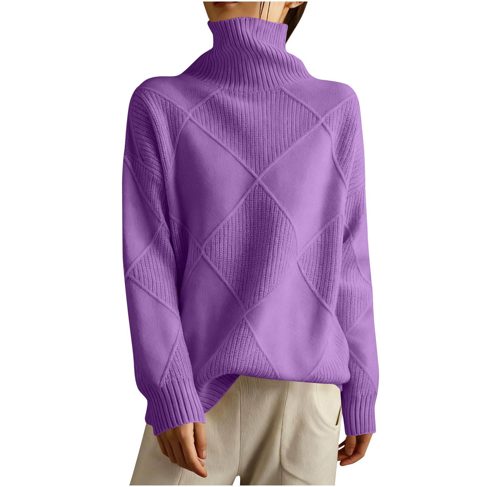 FQZWONG Womens Oversized Turtleneck Pullover Sweater Casual Loose Trendy Long Sleeve Solid Chunky Knit Jumper Tops Blouses