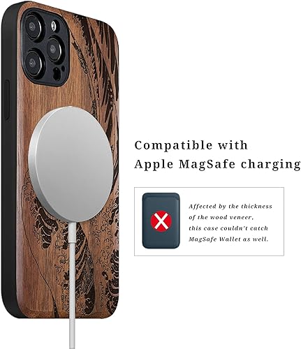 Miniatura 27 de Carveit Funda magnética de madera para iPhone 12 Pro [madera natural y TPU suave] a prueba de golpes, funda de madera única y elegante compatible