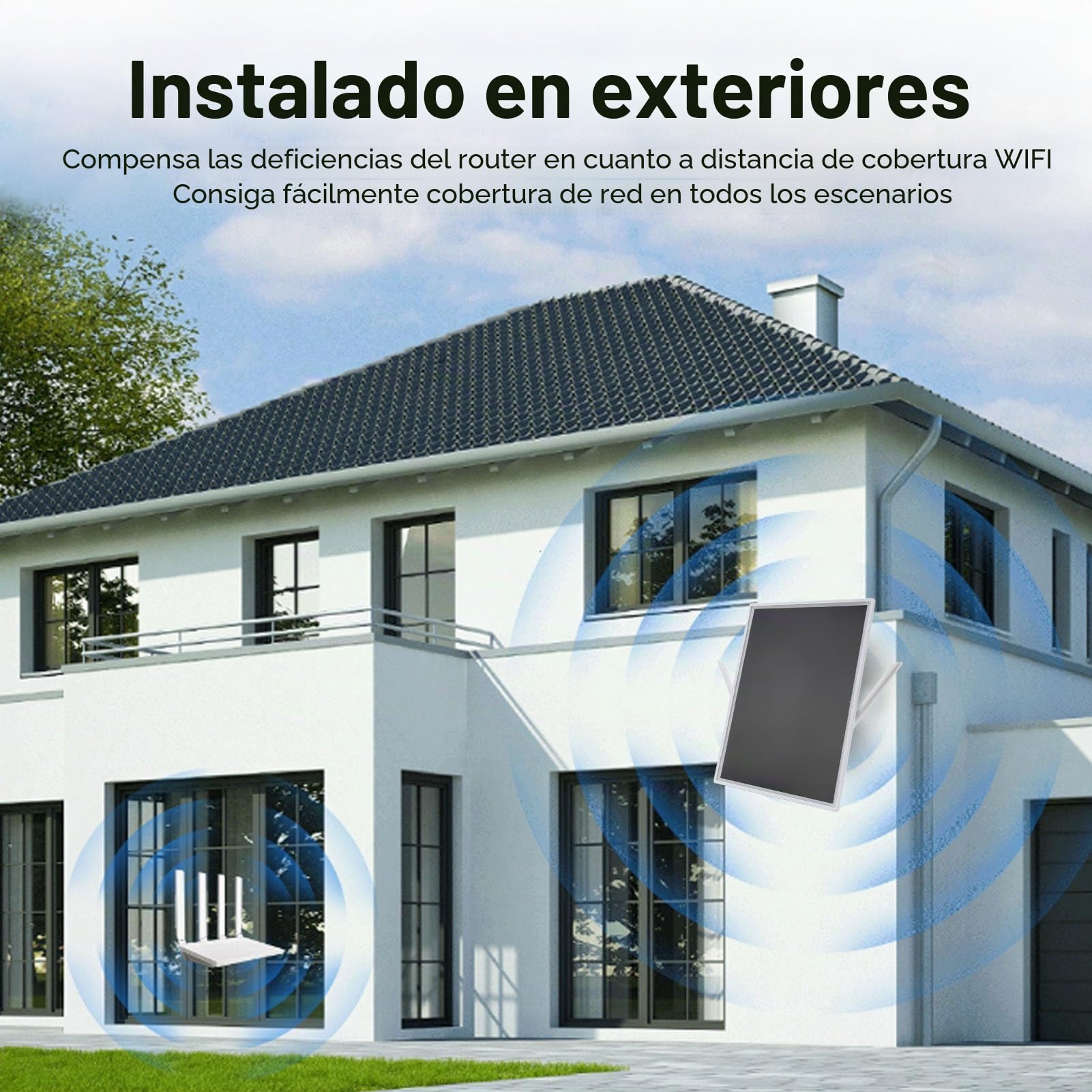 15W WiFi Extender Signal Booster Battery Solar Outdoor, Amplificador de Enrutador 5G de hasta 328 Pies, Internet 5G, Repetidor Inalámbrico de 300Mbps, IP66 Prueba de Lluvia