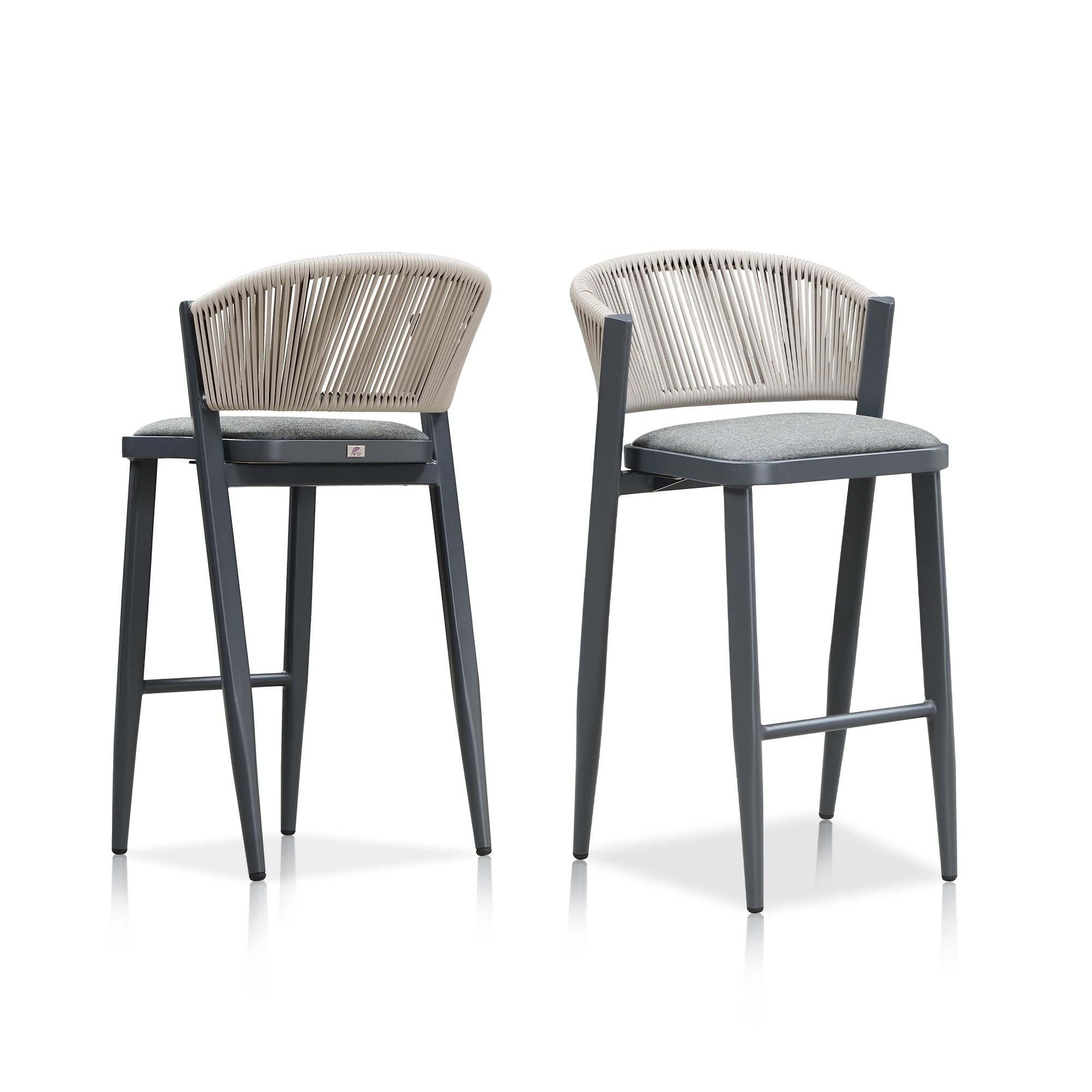 PURPLE LEAF Bar Stool Set of 2 Outdoor Bar Chairs with Footrest Bar Height Stools Hold 300 Pounds Wicker Gray Barstools