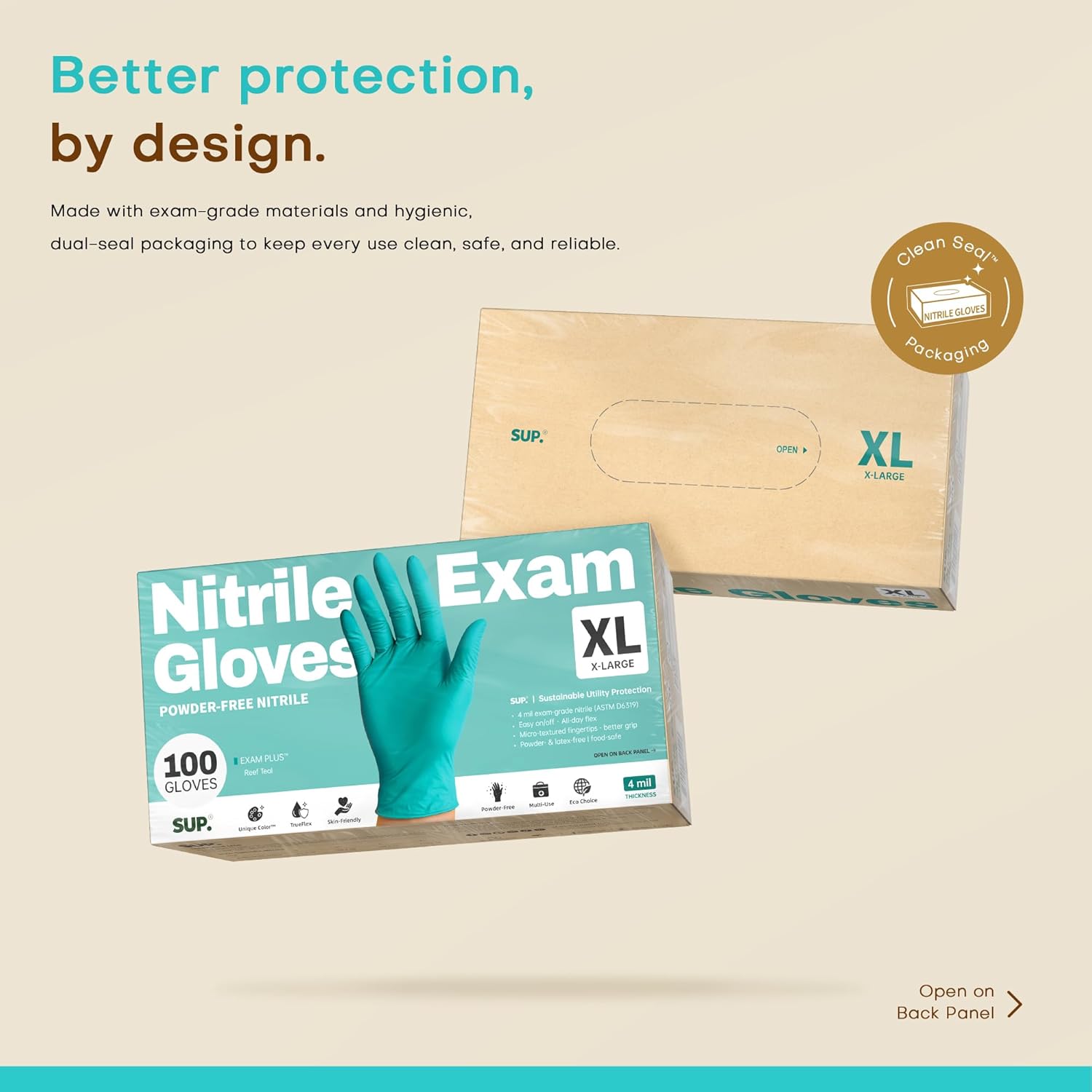 SUP Nitrile Exam Gloves, Powder-Free Latex-Free Food Safe Cooking Cleaning laboratory Disposable Medical Glove, Teal 1000 Ct