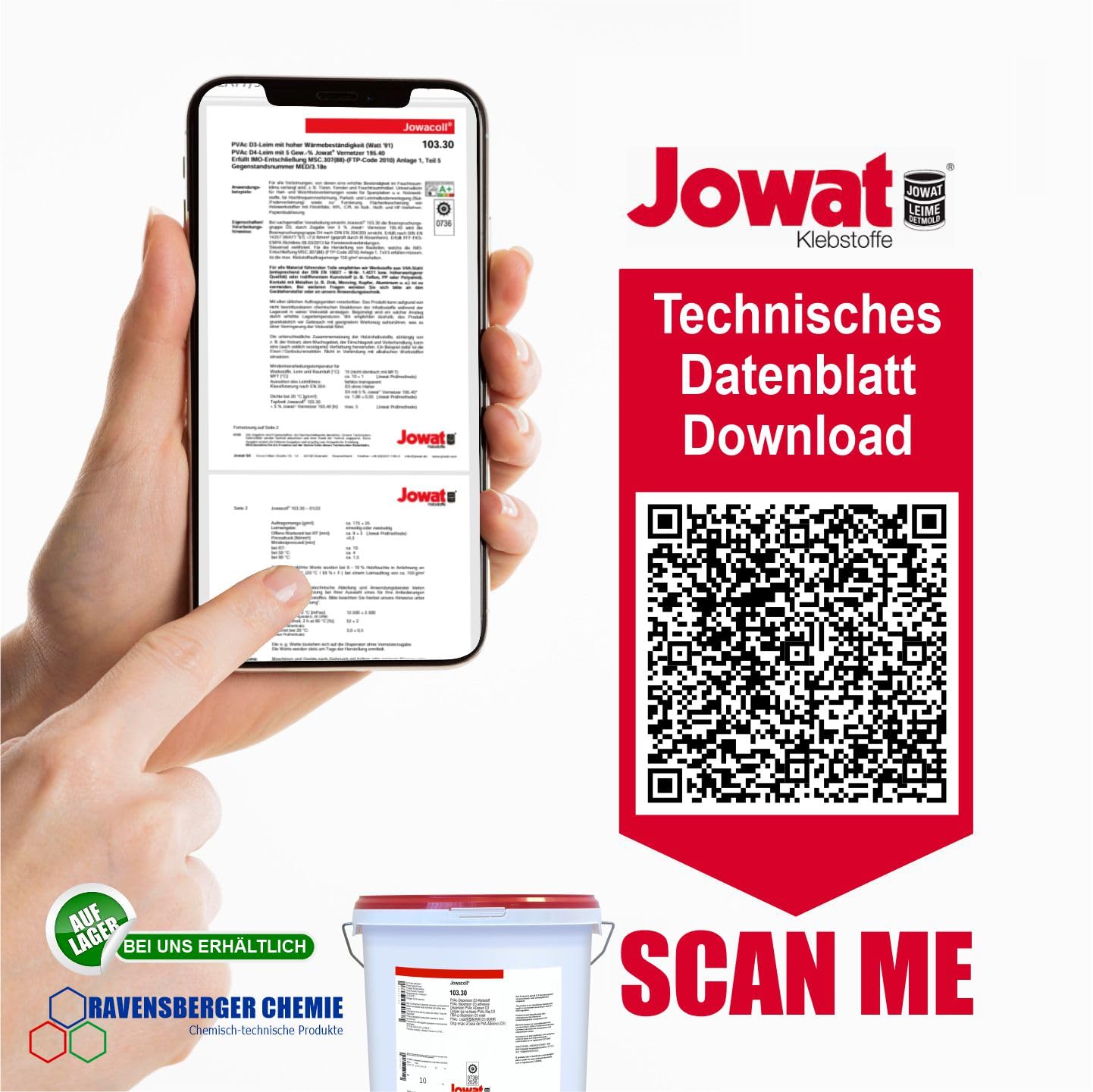Jowat Jowacoll 103.30 10 kg Holzleim-Set inkl. Leimspachtel – Dispersionsleim D3 / D4 für Holz, Kanten, Furniere & Möbelbau – hohe Festigkeit