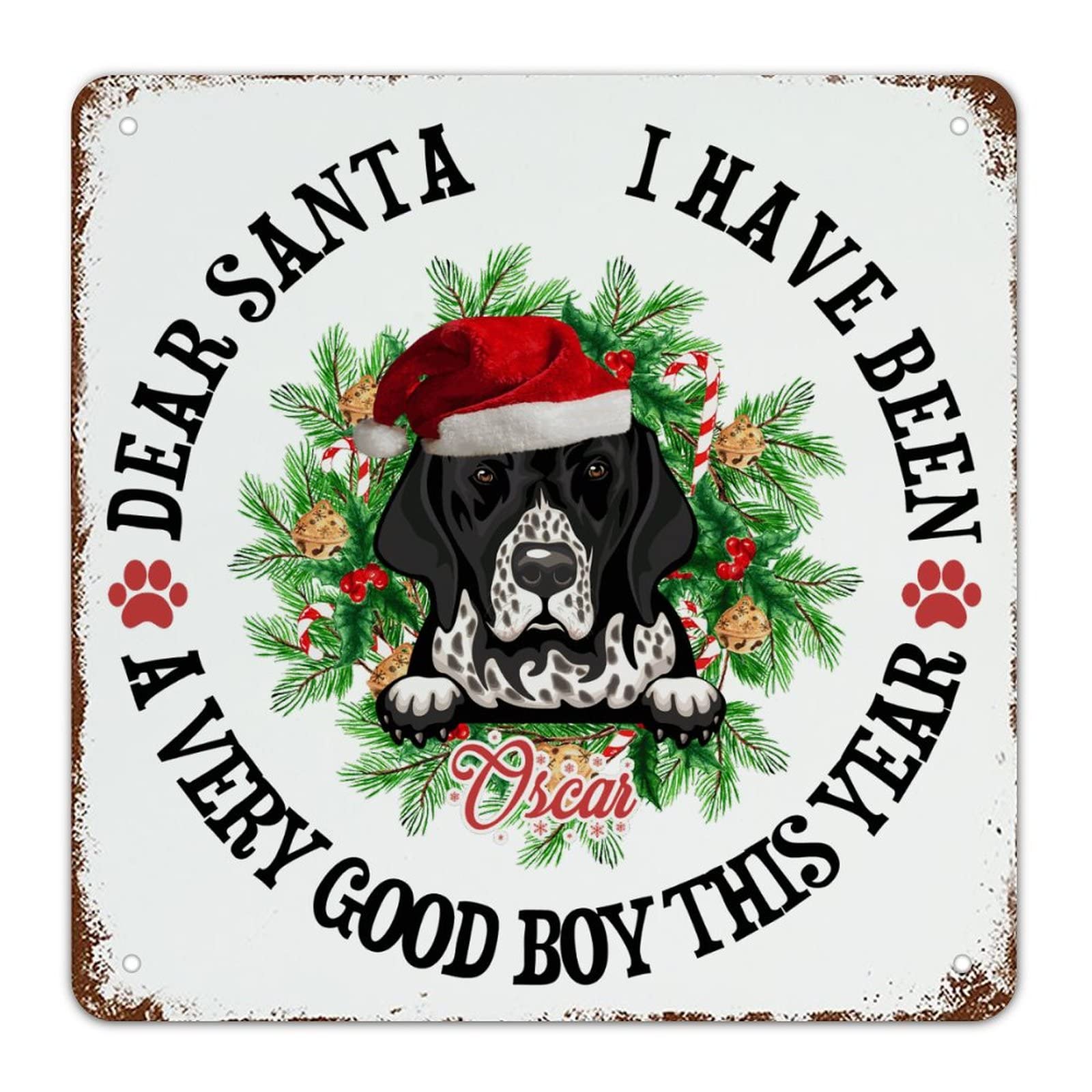 Panneau de Noël Beagle en métal vintage pour déco murale rustique 38x38 cm