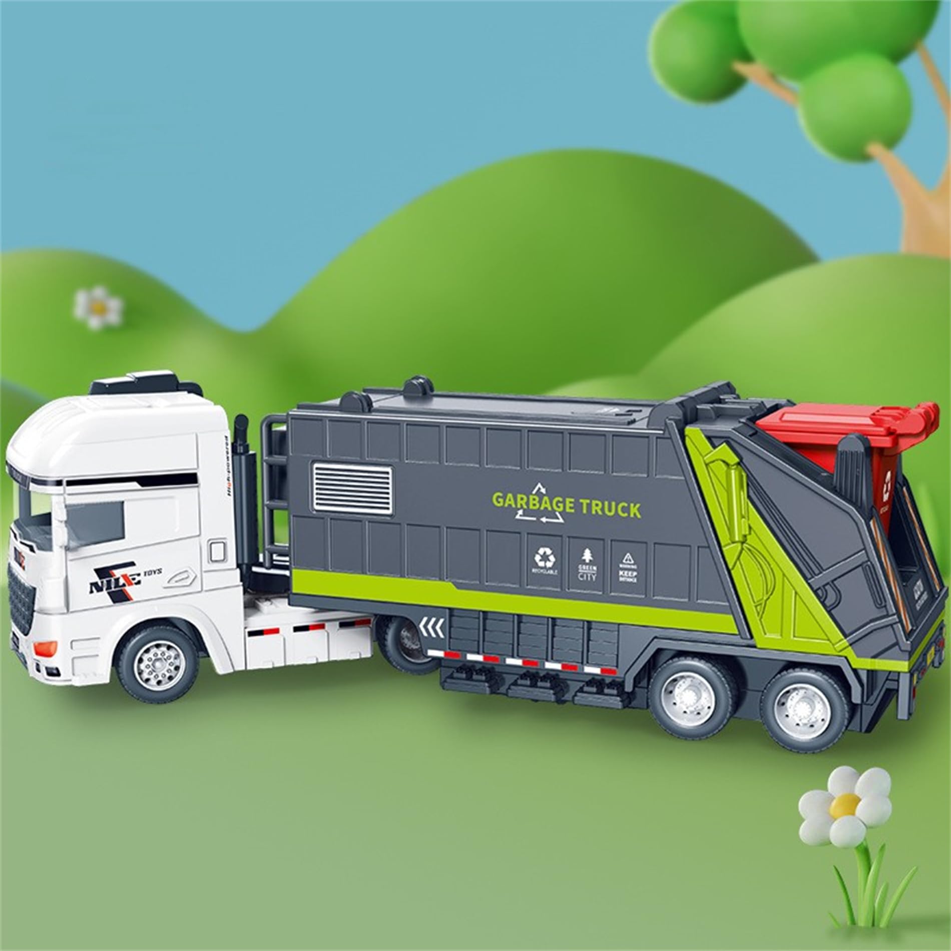 Charmofun Müllwagen Spielzeug - Mit Licht, Sound & 180 Müllkarten