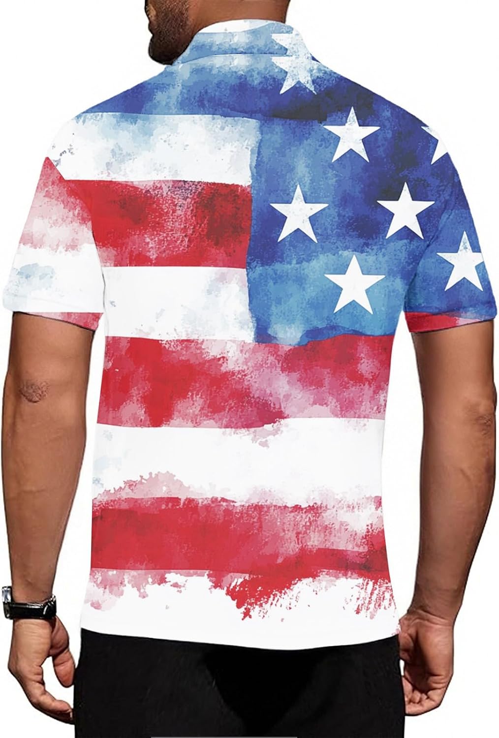 Ymosrh Men's Patriotic Polo Shirts Short Sleeve Flag Print Athletic Workout Active Golf Collar Shirt, S-XL