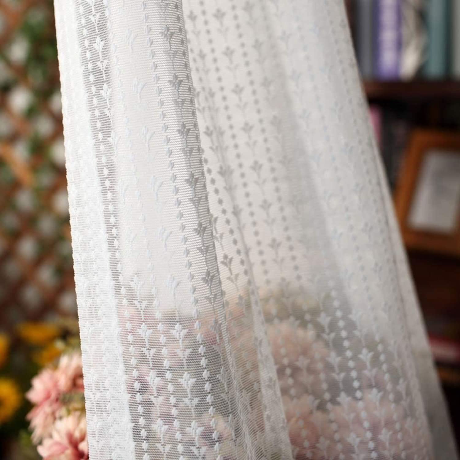 Rideau semi-transparent oeillets voilage broderie blanc 200x270cm traitement fenêtre de chambre