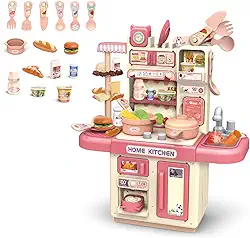 Cozinha Infantil Brinquedo com Som 33 Acessórios Sai Água de Verdade (Rosa)