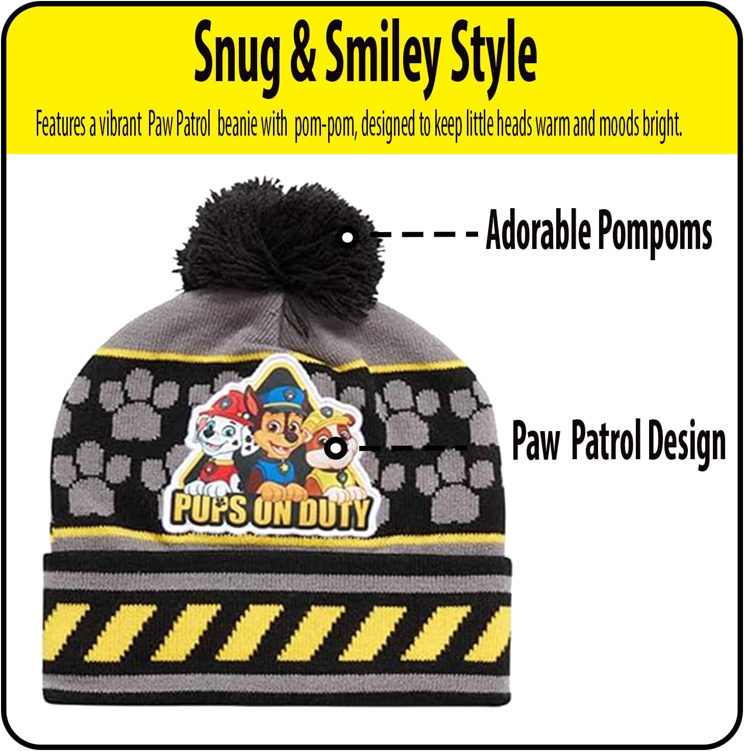 Nicklelodeon Paw Patrol Boy's Winter Hat and 2 Pair of Gloves or Mittens Set (Age 2-7) Size Age 4-7, Paw Patrol Black Glove with Handwarmers - Image 4
