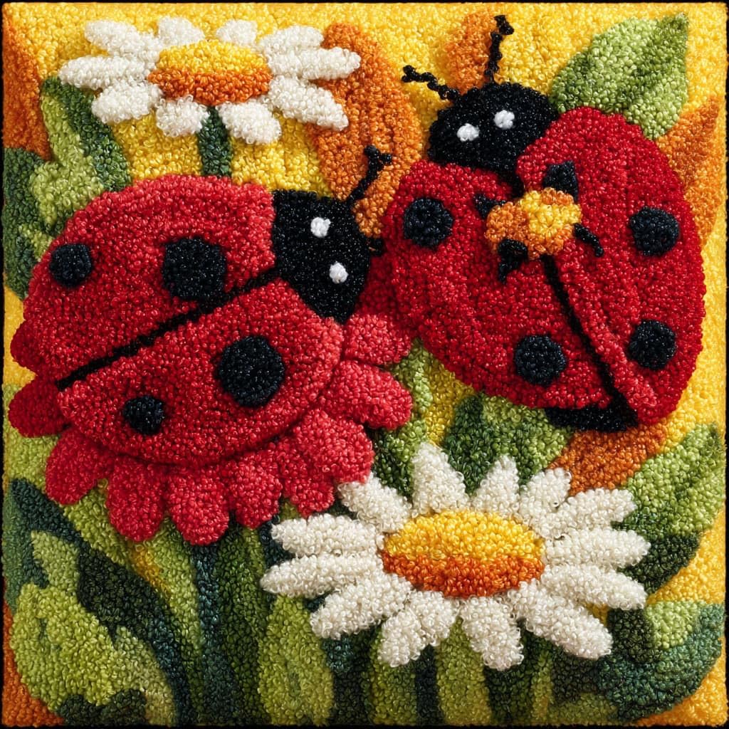 Henypt DIY Latch Hook Kits Pillow, Flowers and Ladybugs