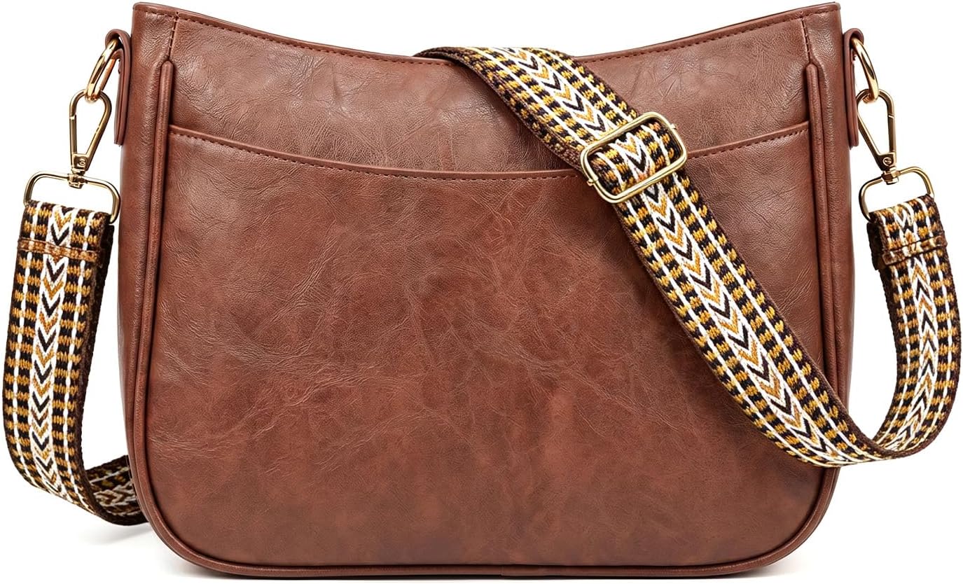 LassZone Crossbody Bags for Women Vegan Leather Hobo Handbags Multi Pocket Shoulder Purse with Wide Adjustable Strap