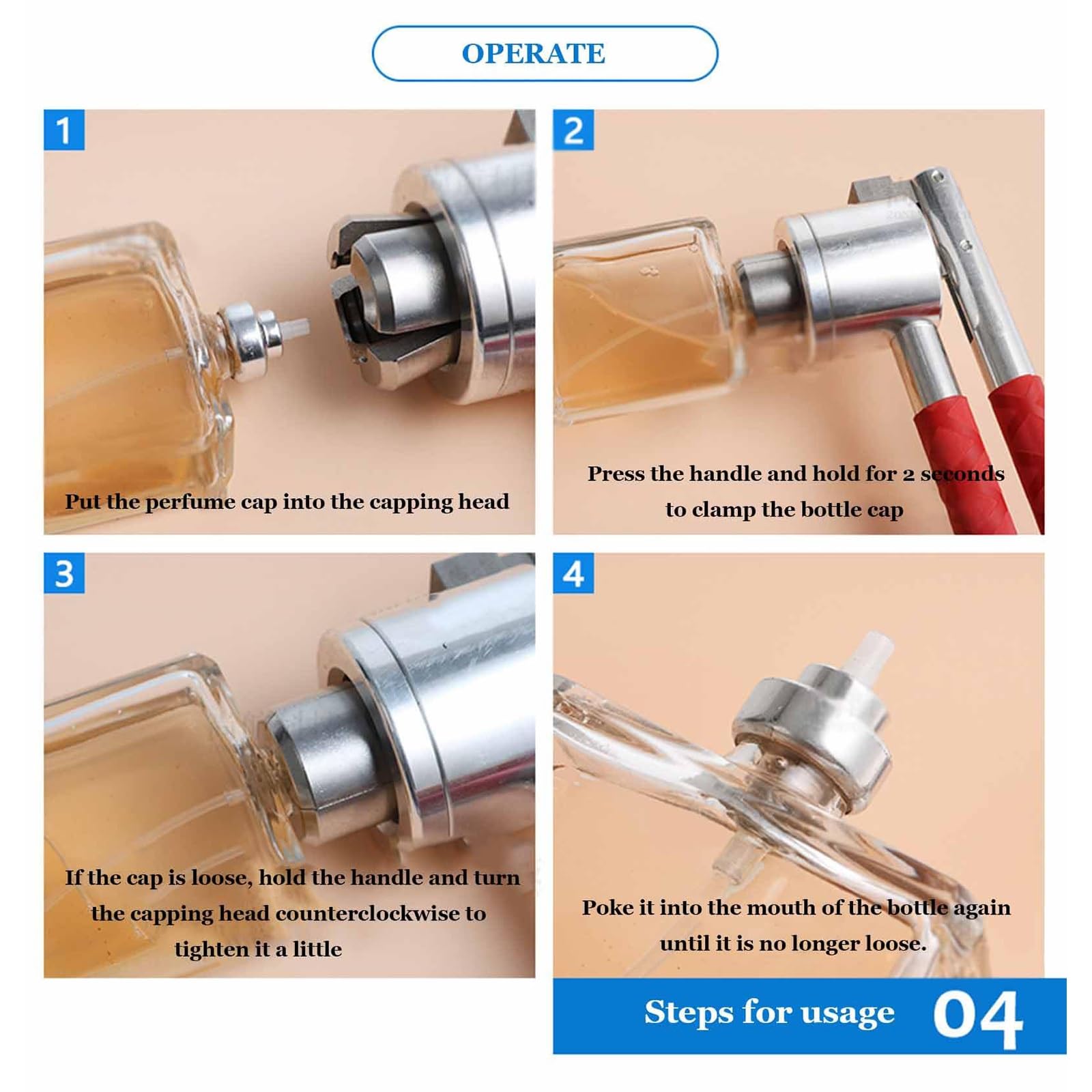 Crimpatrice manuale per fiale, crimpatrice per flaconi spray per profumi con impugnatura antiscivolo, sigillatrice per flaconi da 13mm, 15mm, 18mm e 20mm, per profumieri fai da te e piccole imprese(20
