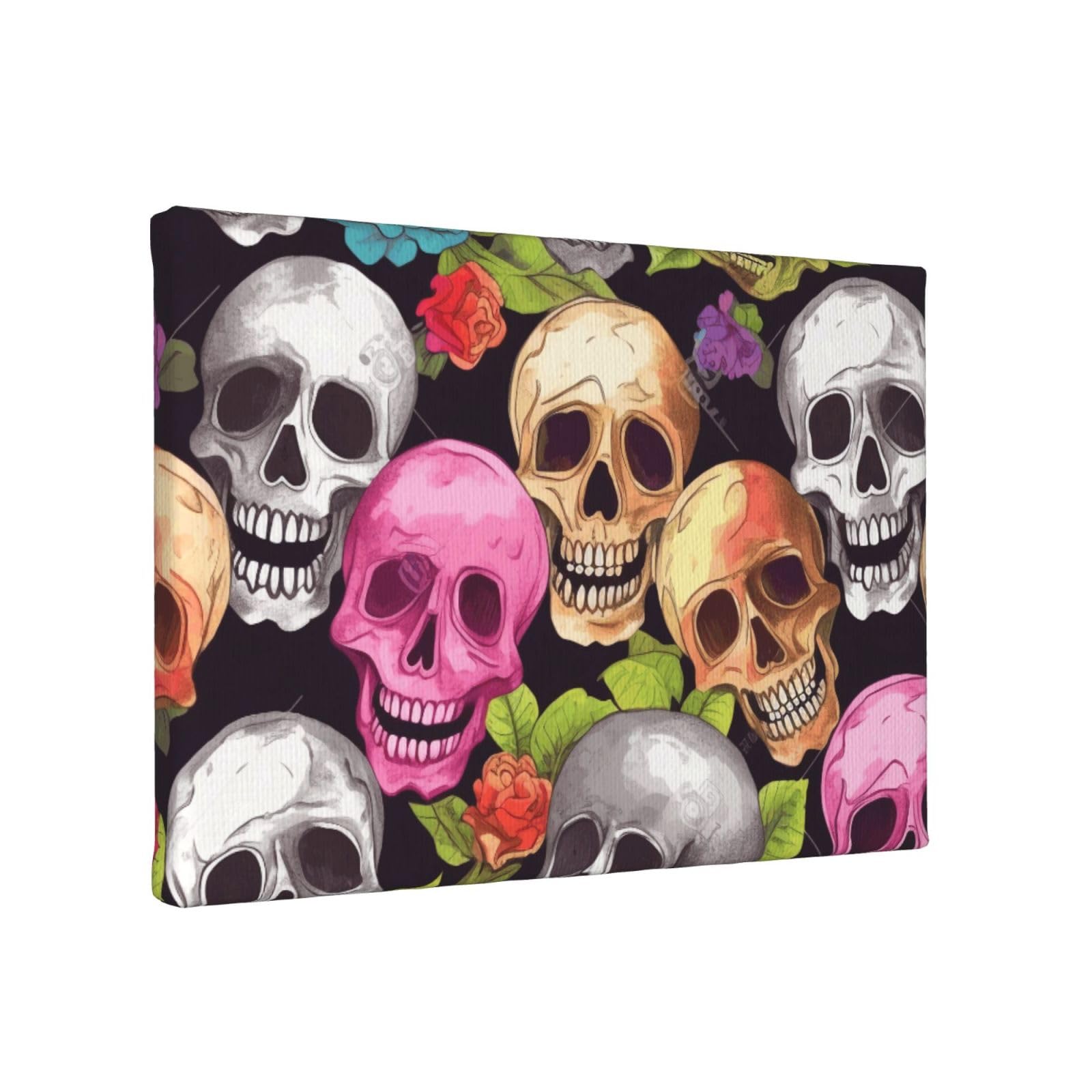 YKLJG color skulls Printed Wall Art Canvas Painting 30x20 CM Wooden Framed Picture Painting Artwork Prints for Bedroom Kitchen Home Office Decor
