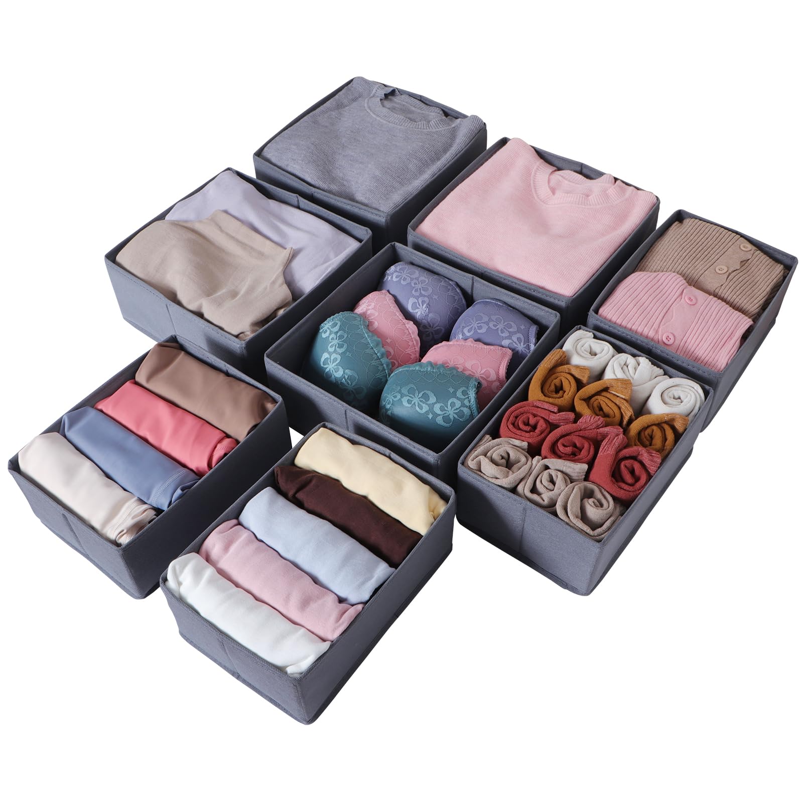 Confezione da 8 organizer per cassetti, pieghevoli, in 2 misure, con base robusta, divisori per cassetti in tessuto lavabile, per biancheria intima, vestiti per bambini, reggiseni, calze