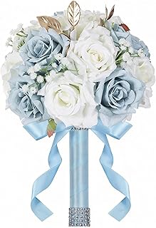 Best Selling 10 Light Blue Roses Bouquet Wedding in Florida 6 Wedding Artificial Rose Wedding Bouquet