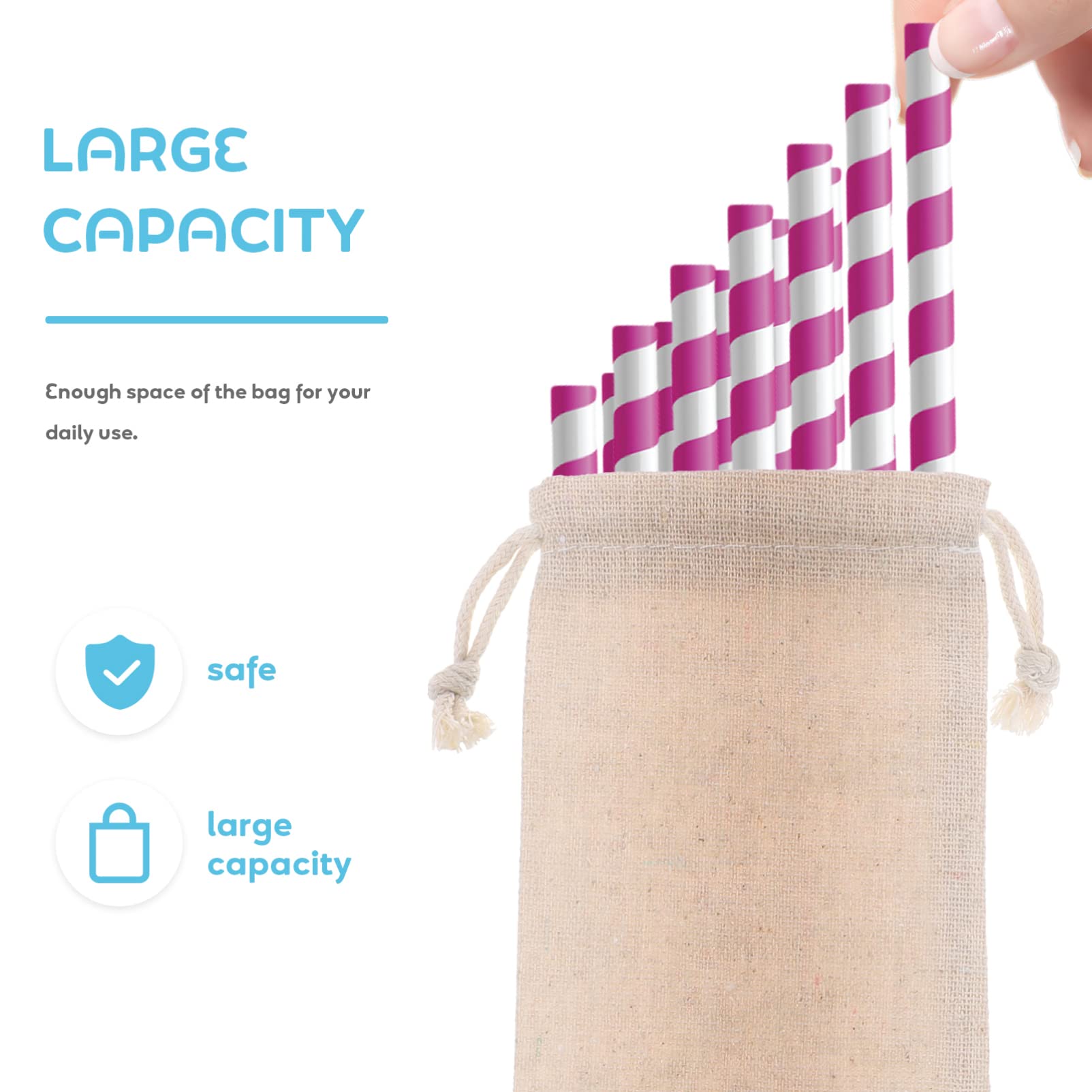 CIYODO 10 Pcs Bag Cotton Pouch Straw Storage for Travel Drawstring Easy Wash Linen Material