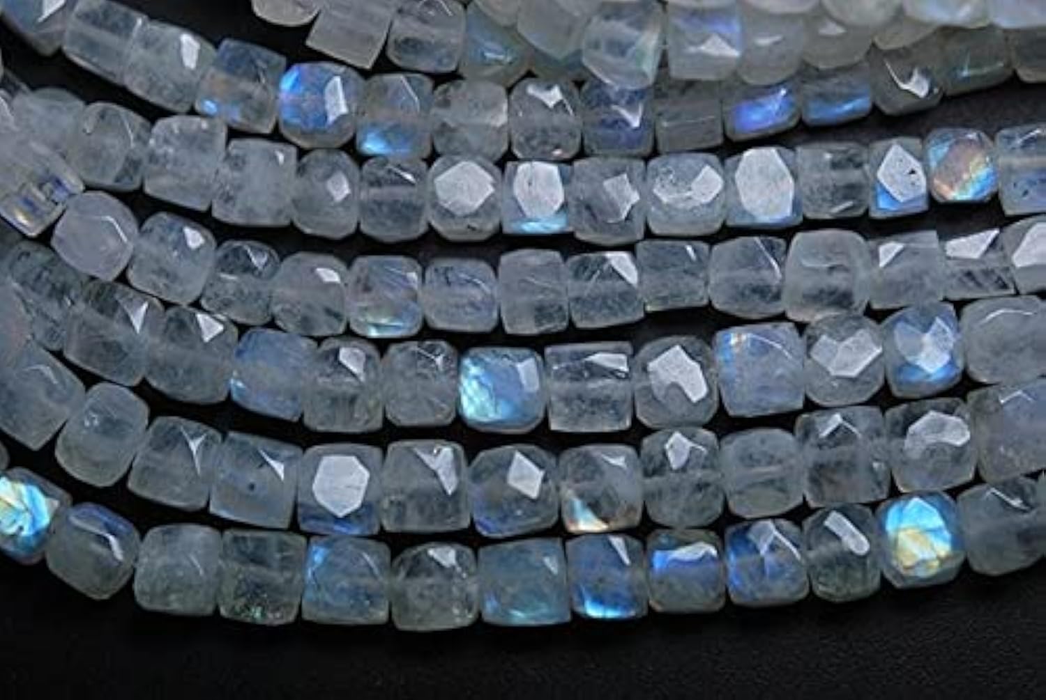 LKBEADS 8 inch Strand, st,BLUE Flashy RAINBOW Moonstone Faceted 3D Box Shape Briolettes,7-6.5mm Size,
