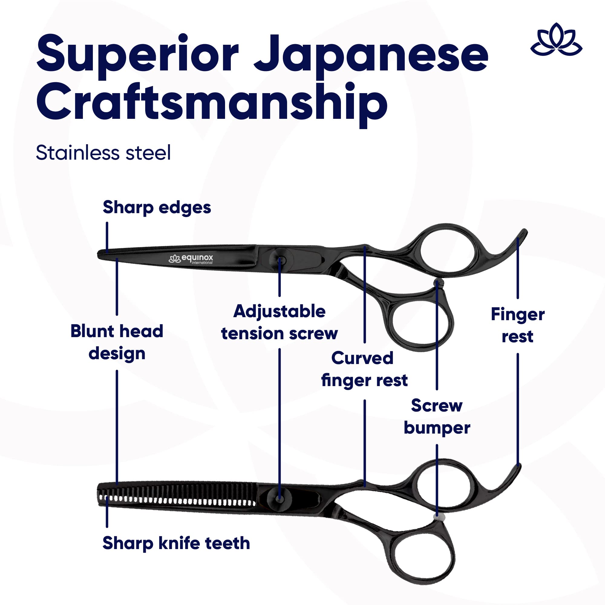Equinox Série Razor Edge Lot de ciseaux de coupe de cheveux professionnels – Ciseaux de coiffure et de coiffeur, ciseaux à effiler – 16,5 cm – Pour homme/femme/enfant/salon et maison (noir)
