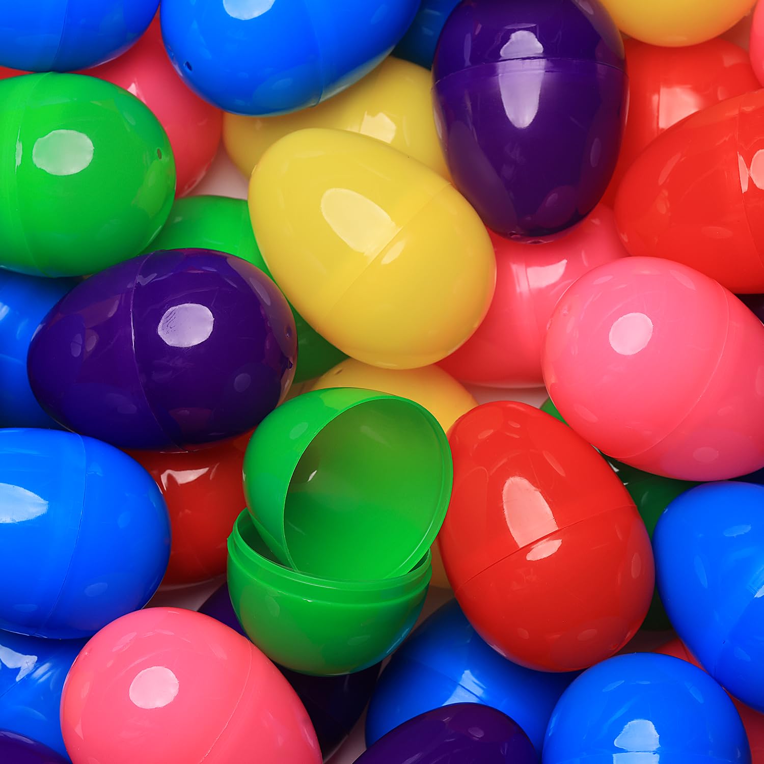 EntervendingEaster Eggs 3” - Bright Fillable Capsule Egg – 12ct - Easter Basket Stuffers - Empty Large Enough to Hold Toy and Candy - Plastic Capsule Eggs Filler Bulk - Egg Hunt Kids Surprise
