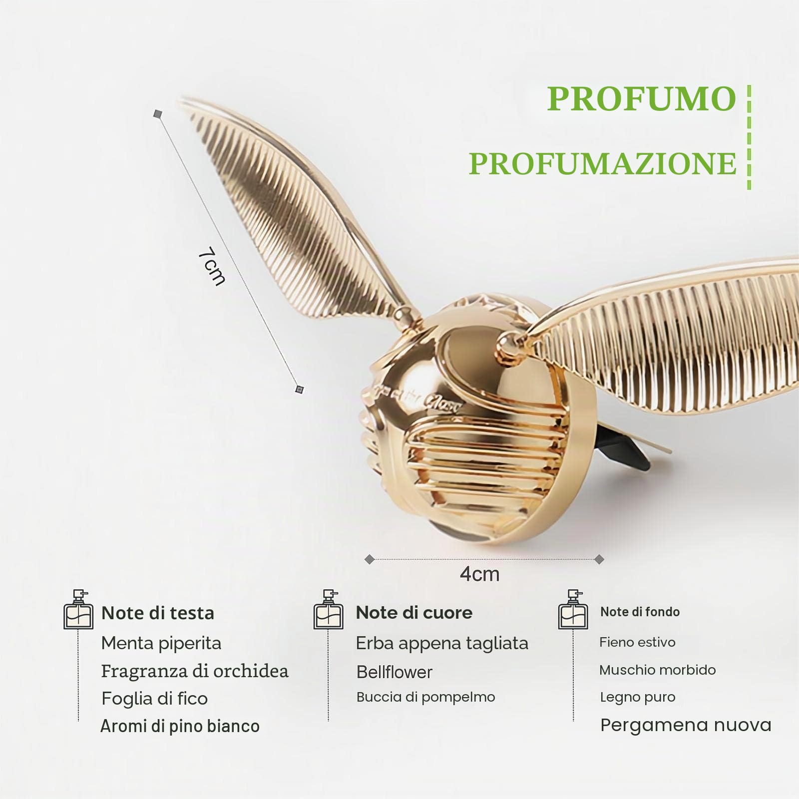 The Golden Deodorante Per Auto，Il Boccino D'oro Aromaterapia Per Auto，Car Aromaterapia Diffusore，Air Freshener Clip Di Sfiato 16×6×6CM Oro