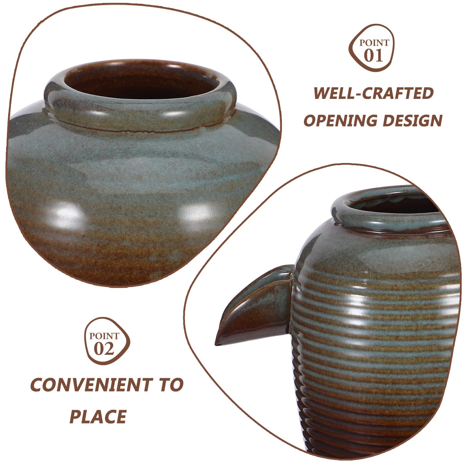 2 Pezzi Fontana da Giardino Esterno in Ceramica a Forma di Vaso con Cascata Ricircolante e Circolazione Naturale Dell'acqua per Patio e Stagno Acquatico