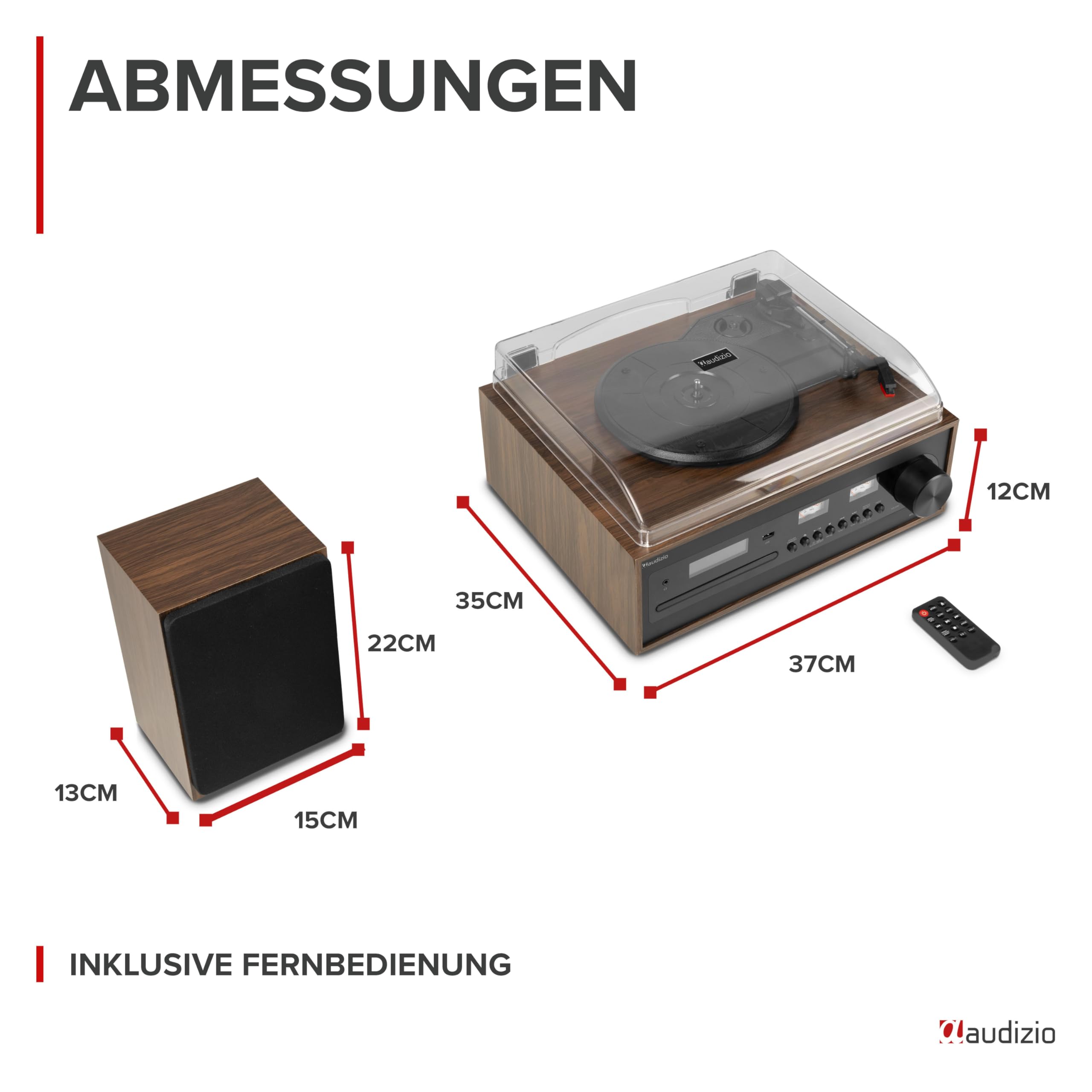 Audizio Boston - Plattenspieler mit Lautsprecher, CD-Player, DAB+ Radio, Schallplattenspieler Bluetooth & USB - Stilvolle HiFi-Anlage für Vinyl, Musik-Streaming & Radio - Riemenantrieb & Retro Design