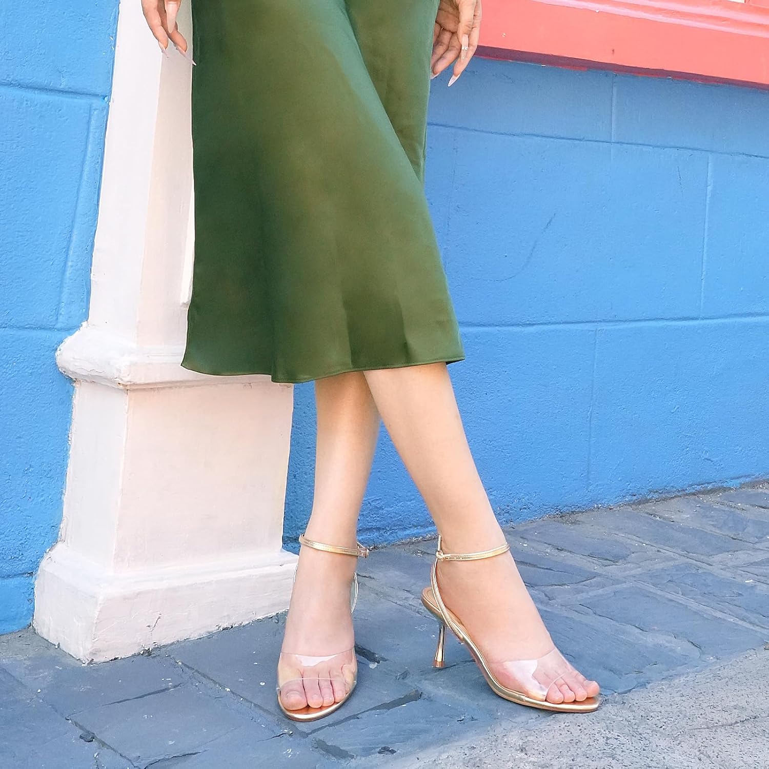 JENN ARDOR Clear Heels for Women Kitten Strappy Sandals Comfort Round Open Toe Ankle Strap Stilettos Wedding Party Low Heeled Dress Shoes - Image 2