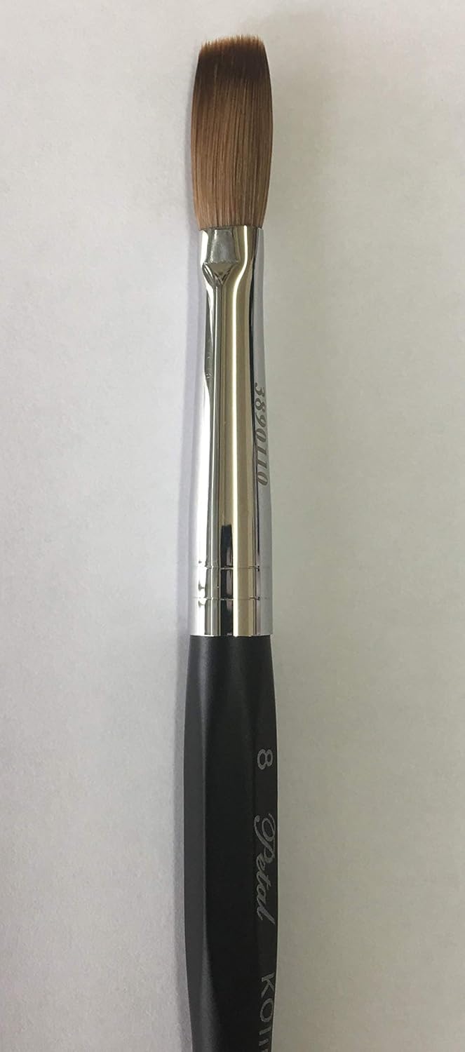 Six Angles - Black Handle Kolinsky Acrylic Nail Brush for Manicure Powder (CRIMPED) - (Size #8)