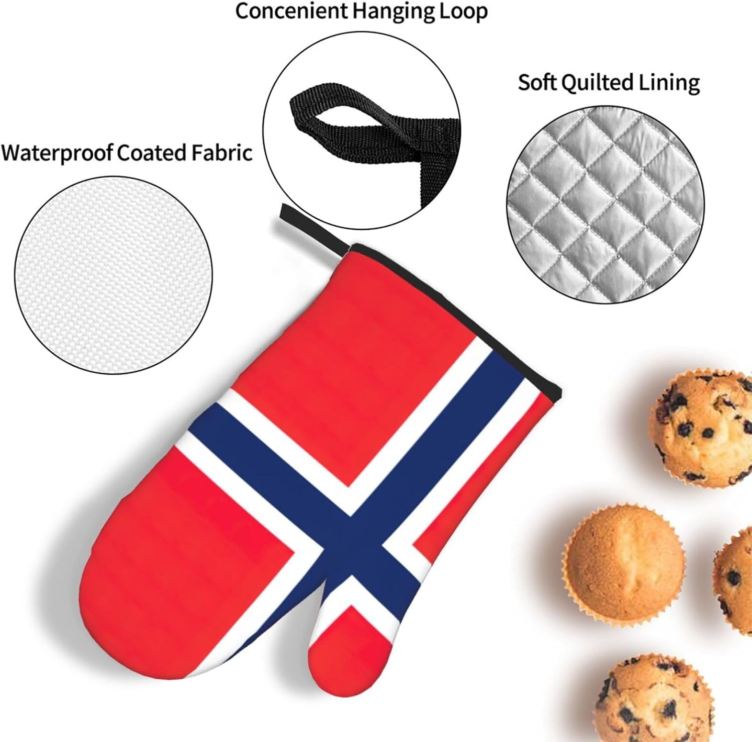 Norwegian Flag Print Heat Resistant Microwave Gloves, Used for Baking, Cooking, and Fashion Kitchen Essentials