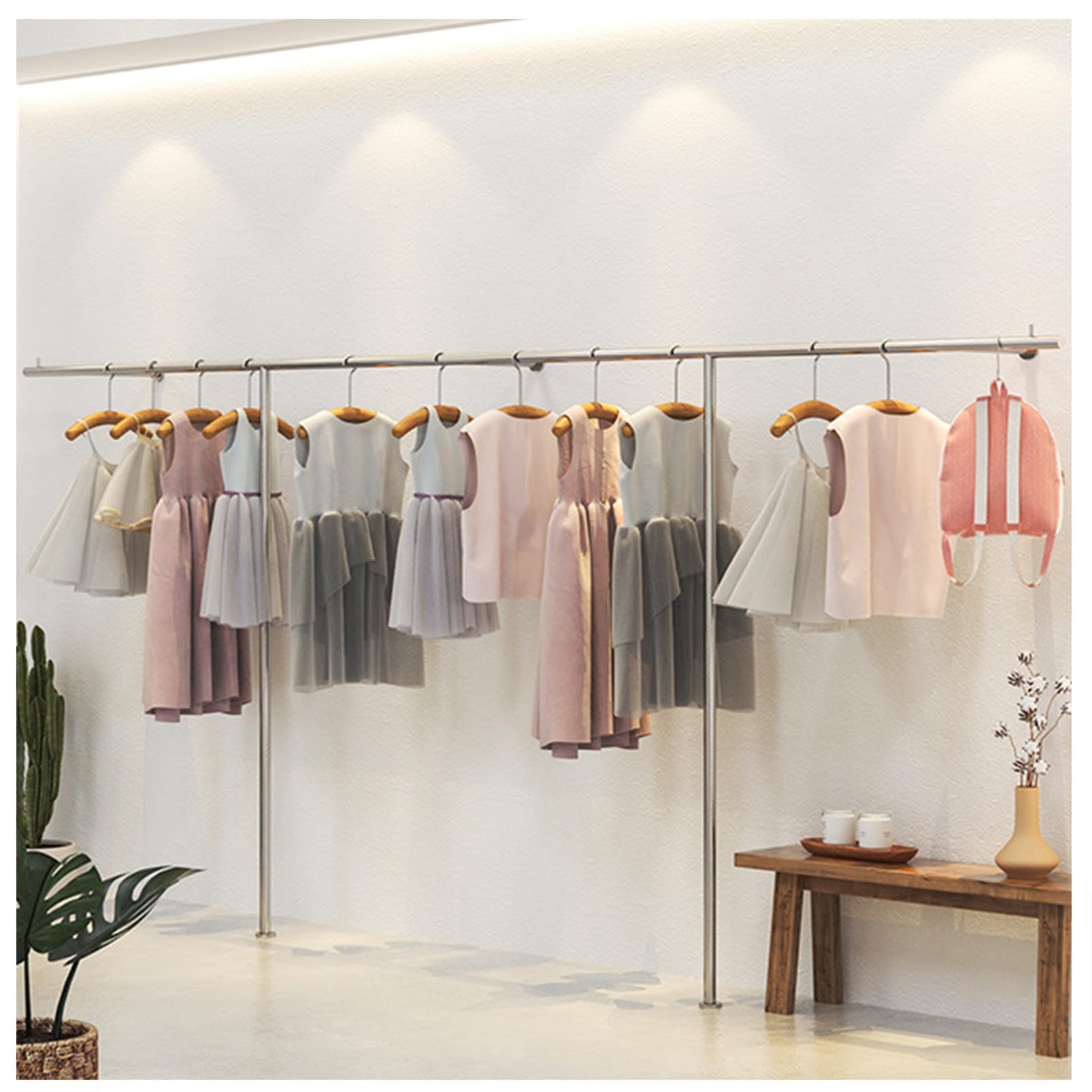 GTHTUHFD Heavy-Duty Stainless Steel Garment Rack With Wall-Mount Pole For Closet Storage And Retail Display,Style 2-350CM