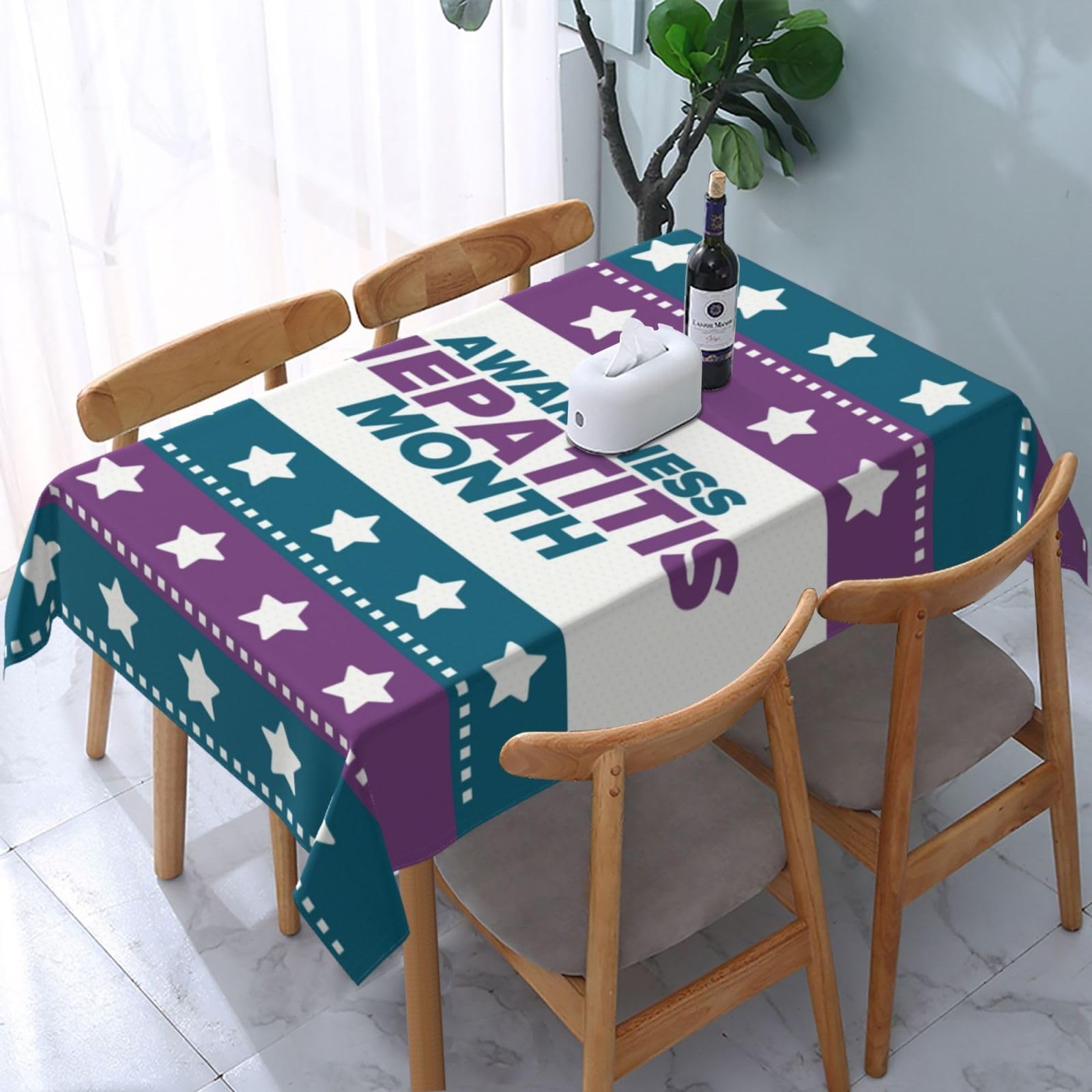 JunHeArt Hepatitis Awareness Month Tablecloth Rectangle Table Cover Washable Table Cloths Decor For Kitchen 54" X 72"