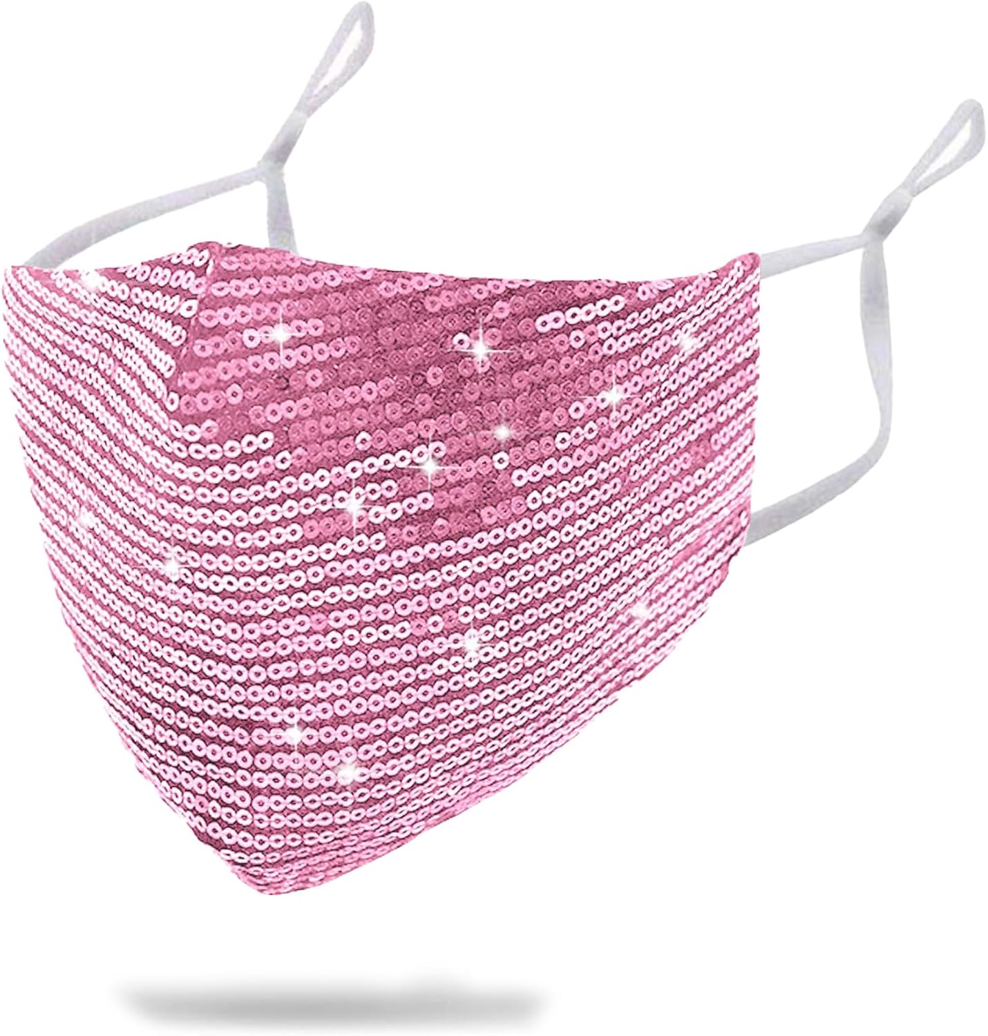 Sparkly Sequins Mouth Masc Fashion Designer Glitter Cotton Face Cover With Adjustable Ear Loops Reusable Masquerade Party Nightclub Rave Festival Sequins Face Covering (Pink)