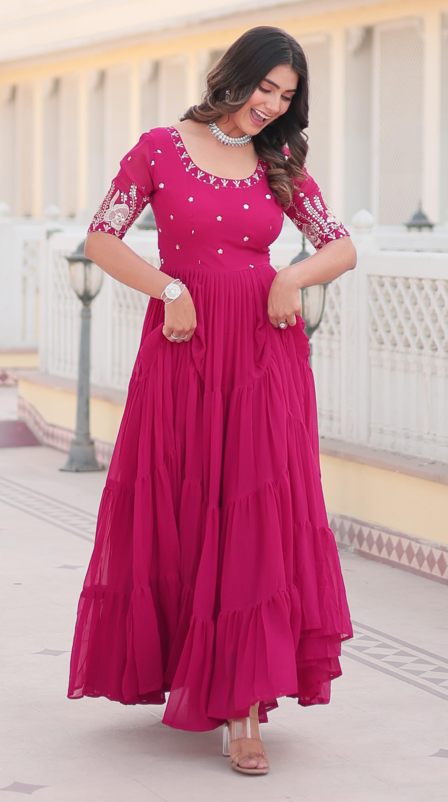 Fashion Basket Anarkali Gown For Women Pink