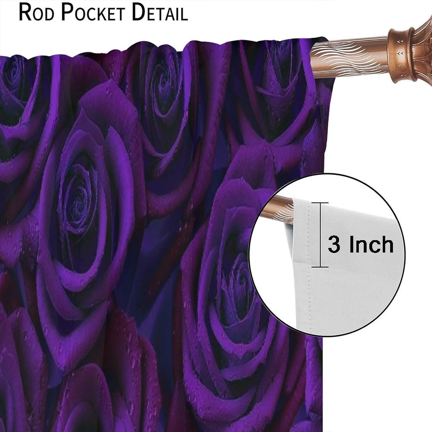 Rose Blackout Curtains Modern Gothic Style Violet Deep Purple Blue Flowers Water Beads Rod Pocket Window Treatments for Bedroom Kitchen Living Dining Office Cafe 52" W X 84" L