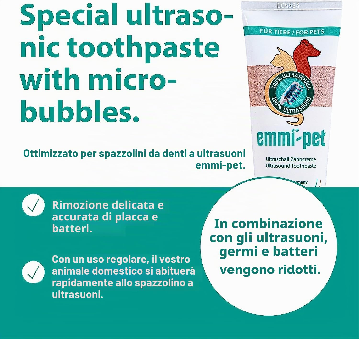 Emmi-pet Dentifricio per Cani 3x75ml Pasta Dentifricia Igiene Orale Completa Senza Fluoro
