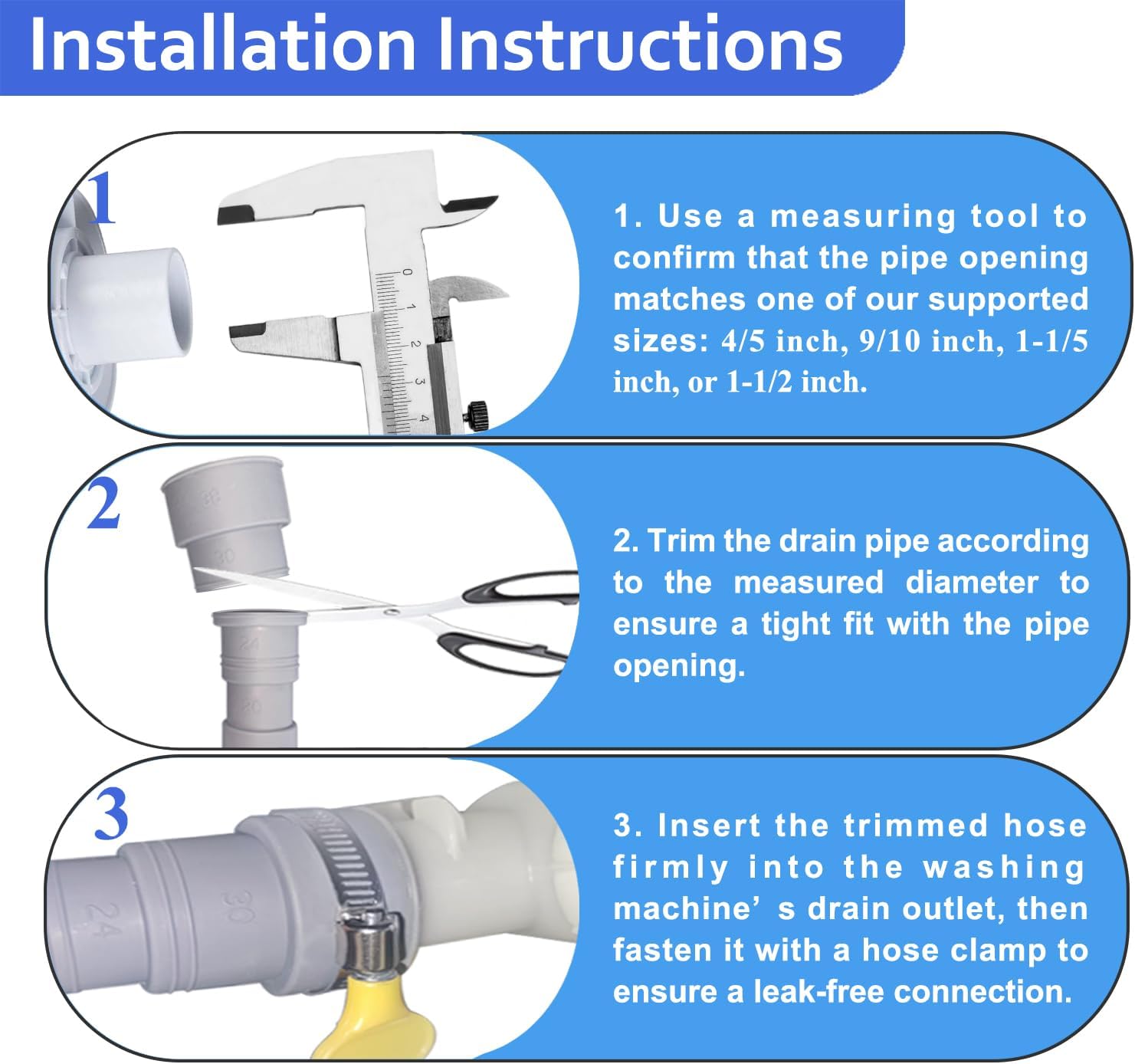 10ft Washing Machine Drain Hose Extension Kit - Universal for Washer, Dishwasher & Dehumidifier, 7-Piece Set with U-Bracket, 4 Clamps & Adapter