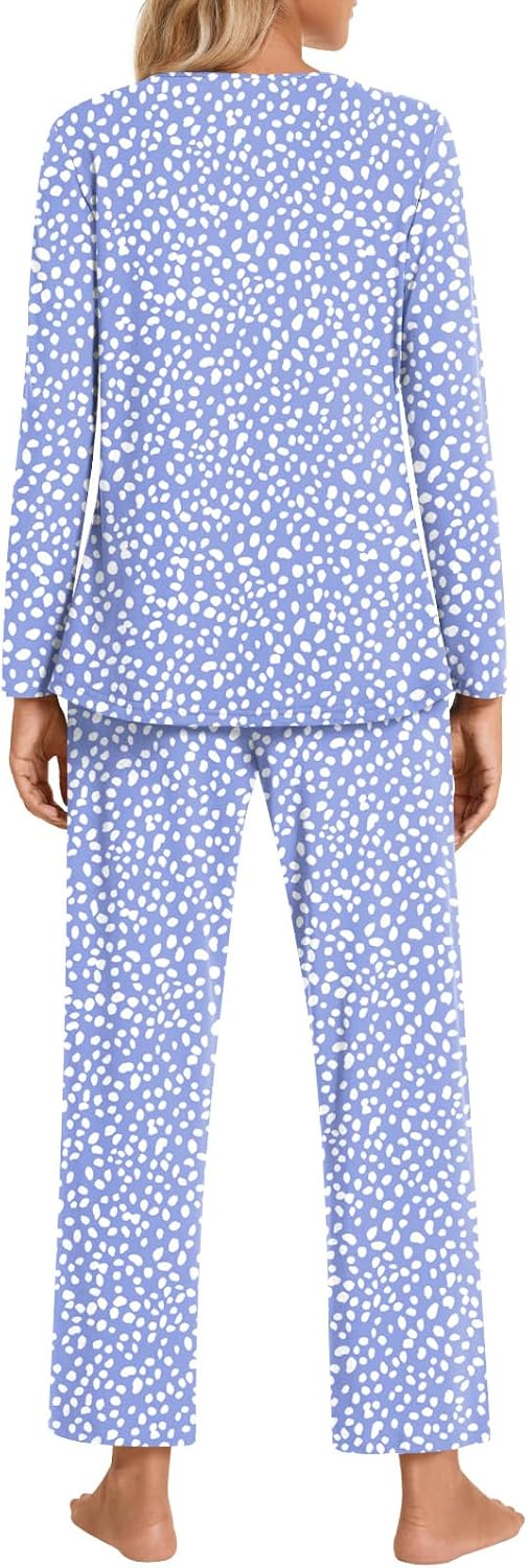 Women's Pajama Set 2 Piece Lounge Outfits Soft Sleepwear Fall Long Sleeve Long Pant With Pockets Ladies Pjs 2XL, Speckled Blue - Image 4