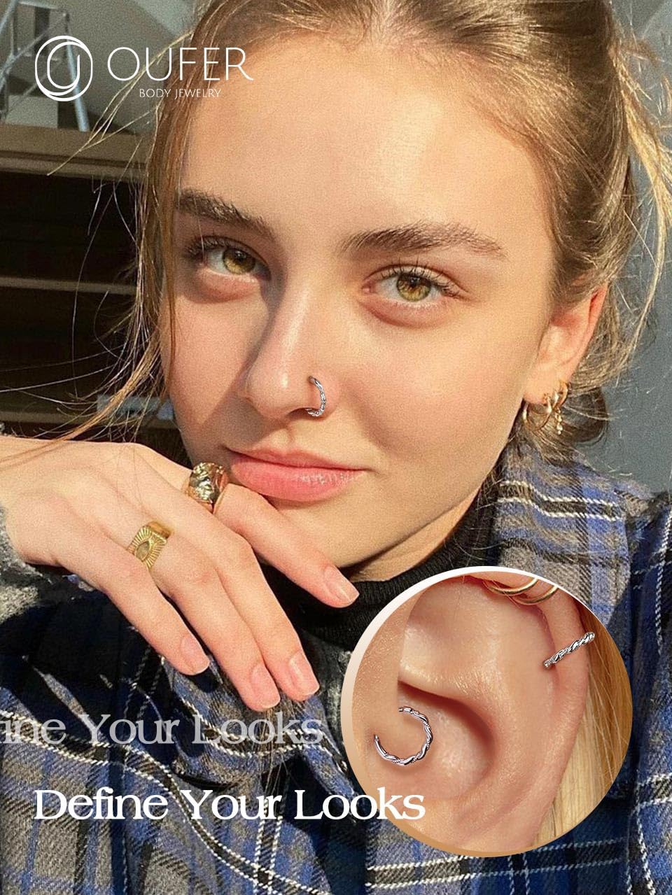 OUFER 16G Daith Piercing Jewlery, 316l Surgical Steel Helix Piercing Jewelry, Daith Earrings, Helix Hoop Earrings for Women, Conch Rook Septum Piercing Jewelry - Image 7