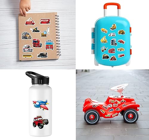 Miniatura 7 de 100 calcomanías de vehículos para niños, calcomanías de transporte con camión de construcción, excavadora, automóvil, tren, motocicleta, camión de