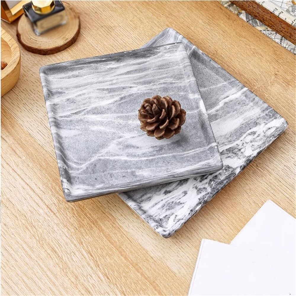 Sottovasi per Piante Vassoio raccogli Gocce Quadrato in Ceramica for Piante, sottovaso in Finto Marmo for Decorazioni da Tavolo, for Ufficio e casa(Grande)