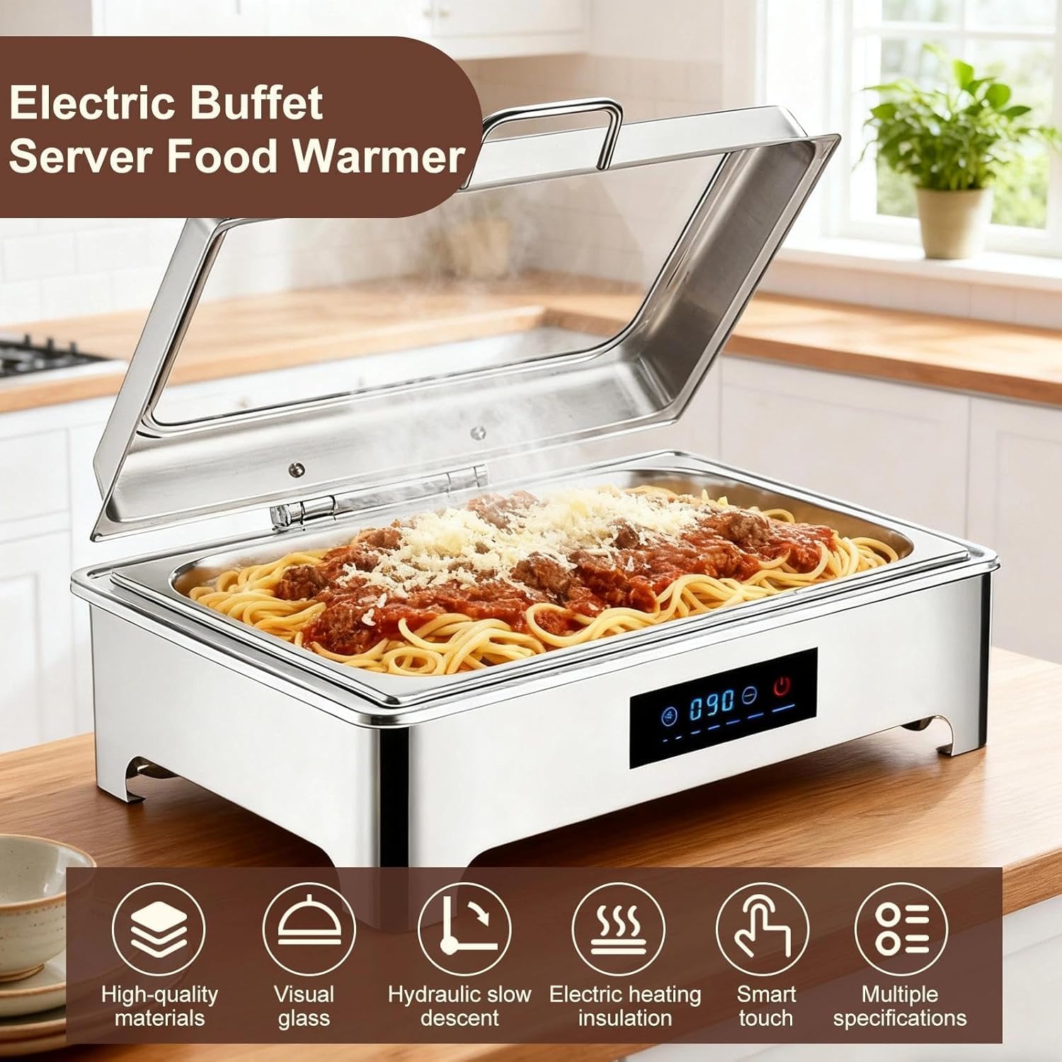Calentador de Comida Eléctrico 9L con Pantalla Táctil Digital (1/3) | Calentador de Alimentos de Acero Inoxidable para Buffet, Restaurante y Catering, Ideal para Mantener Platos Calientes en Mesa