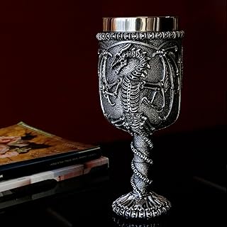 alikiki Medieval Skull Dragon Wine Goblet - Dungeons and Dragons Chalice Goblet 15.8oz Stainless Steel Drinking Cup GOT Dragon D&D Fans Gift for Party Decor
