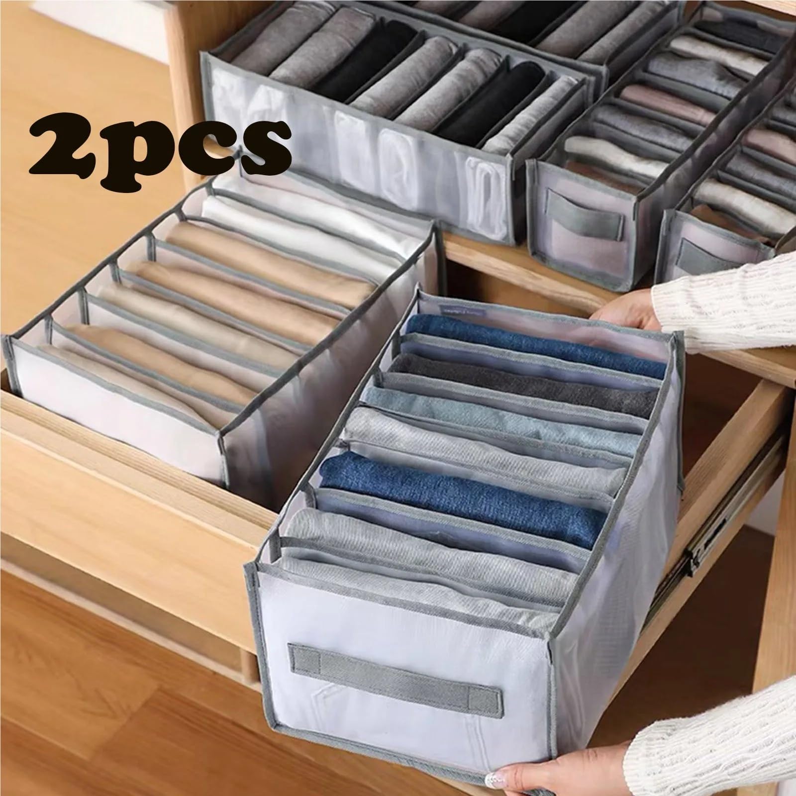 Organizer Cassetti Armadio portaoggetti pieghevole biancheria intima divisorio cassetto jeans guardaroba vestiti(Blue,2PCS color7)