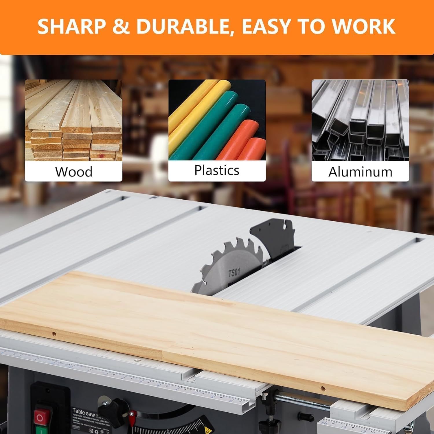 Table Saw, 10 in Portable Benchtop Table Saw with Stand & Push Stick, 5000RPM 15 Amp Powerful Tablesaw with 90°Cross Cut & 0-45° Bevel Cut