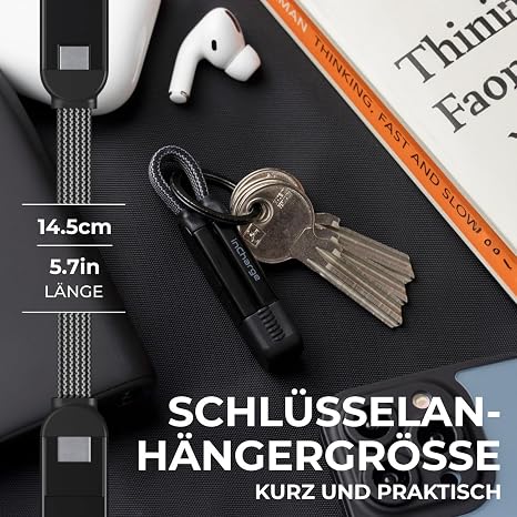 Rolling Square inCharge X Keychain with USB-C Cable Universal Smartphone Cable Gift for Men 6-in-1 Universal Charger for Smartphones Tech Gadget Black Lightning Cable 100W