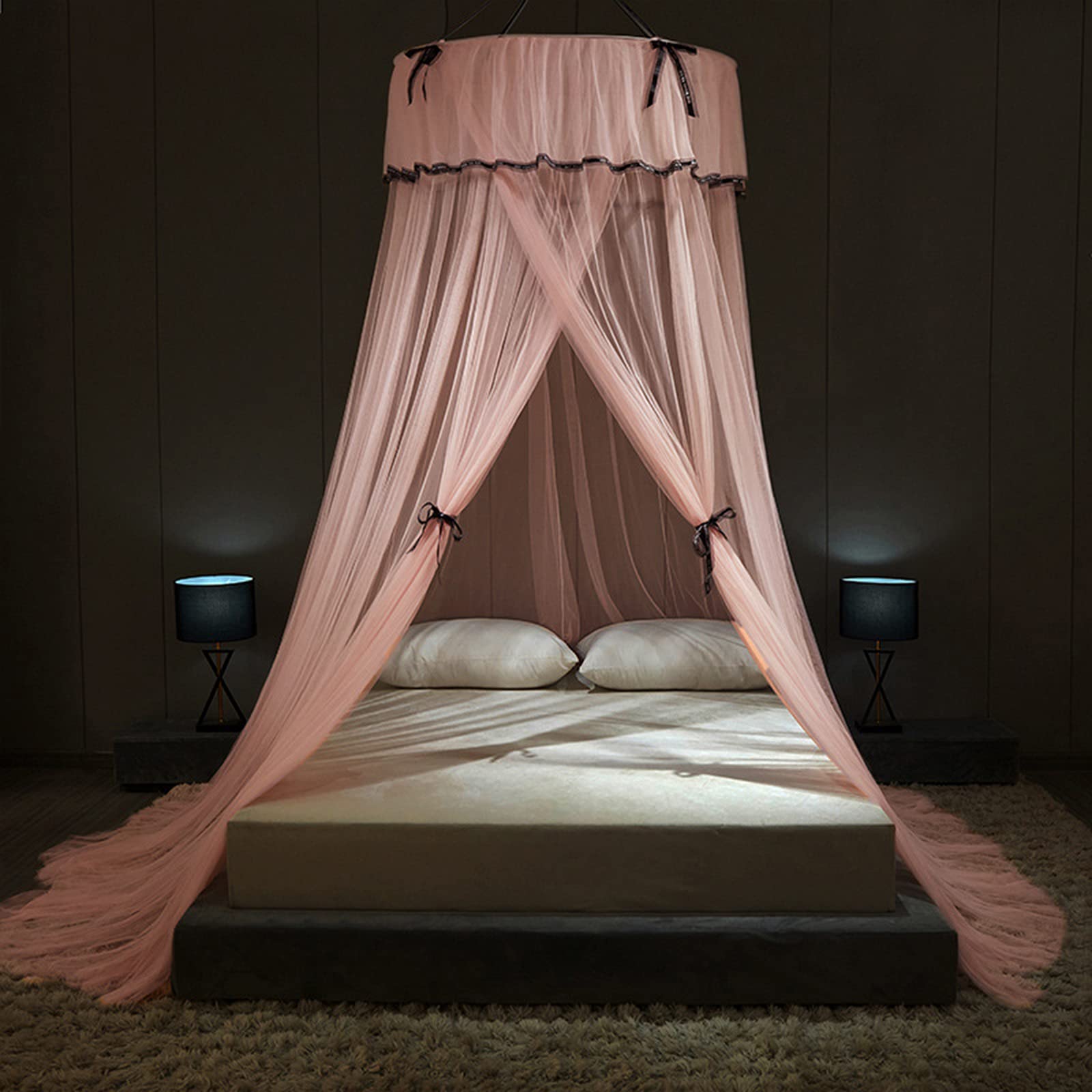 Moskitonetz fürs Bett, Kingsize-Betthimmel zum Aufhängen, Vorhangnetz, mit Fliege und rundem Prinzessinnen-Kuppeldesign, Netzzelt für Doppel- und Einzelbetten, Weiß, 1,2 m (Rosa 1,8 m) (Rosa 1,8 m)