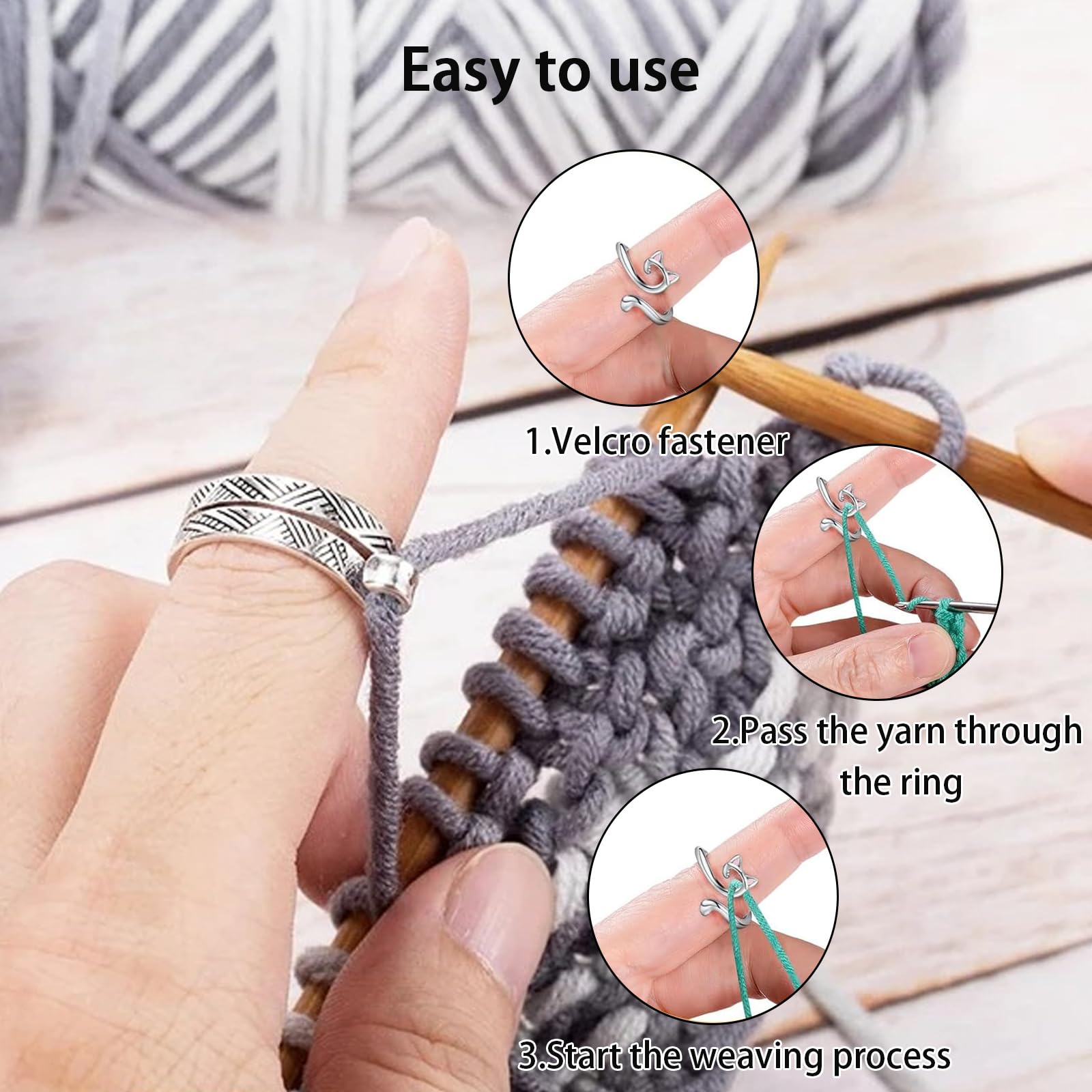 5 Pcs Crochet Ring, Adjustable Crochet Hook, Yarn Tension Rings for Finger Protection, Ideal for Knitting, Fashionable Crochet Accessories,Suitable for DIY Weaving 2