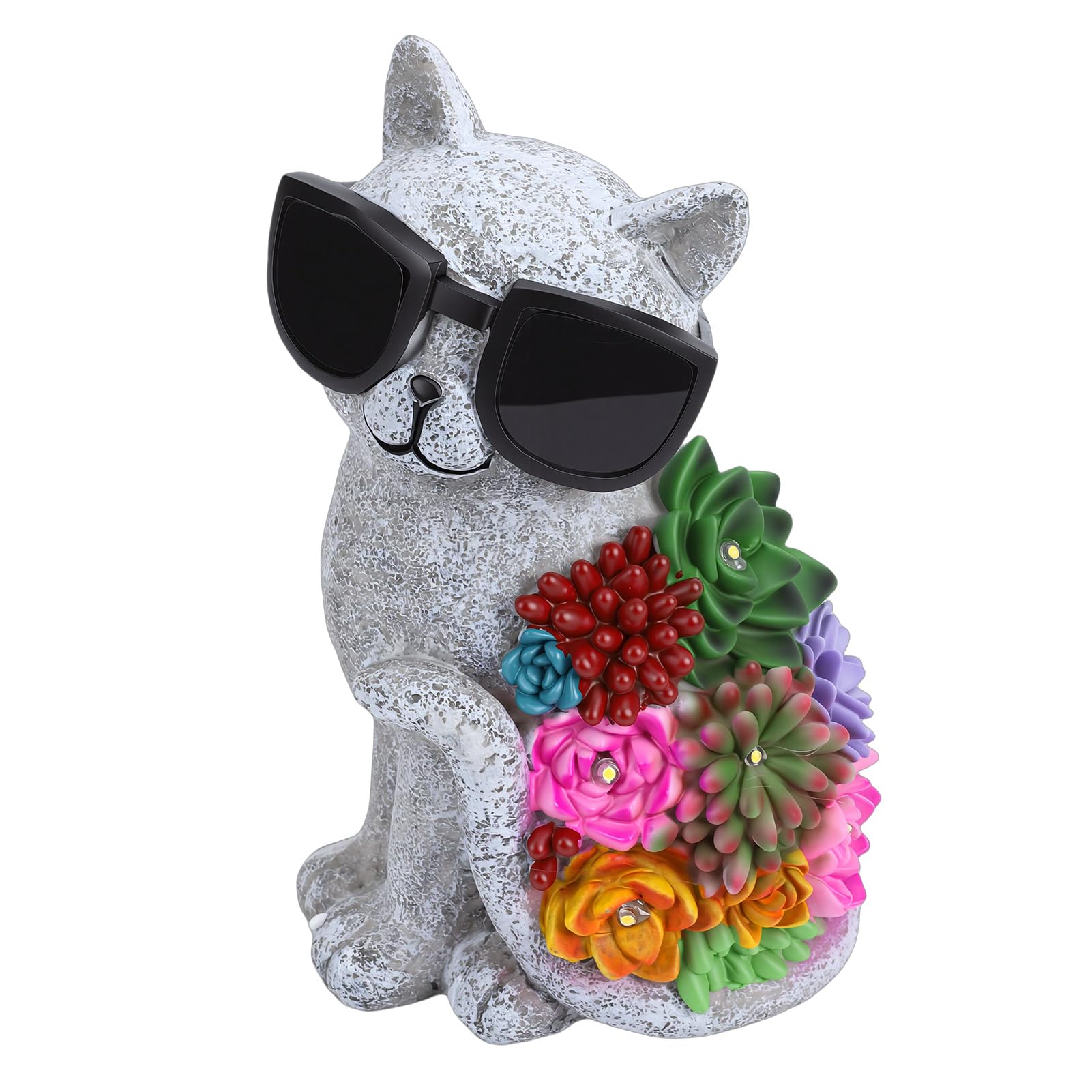 Gatto Solare Decorativo con Occhiali e Luci LED Calde, Ornamento da