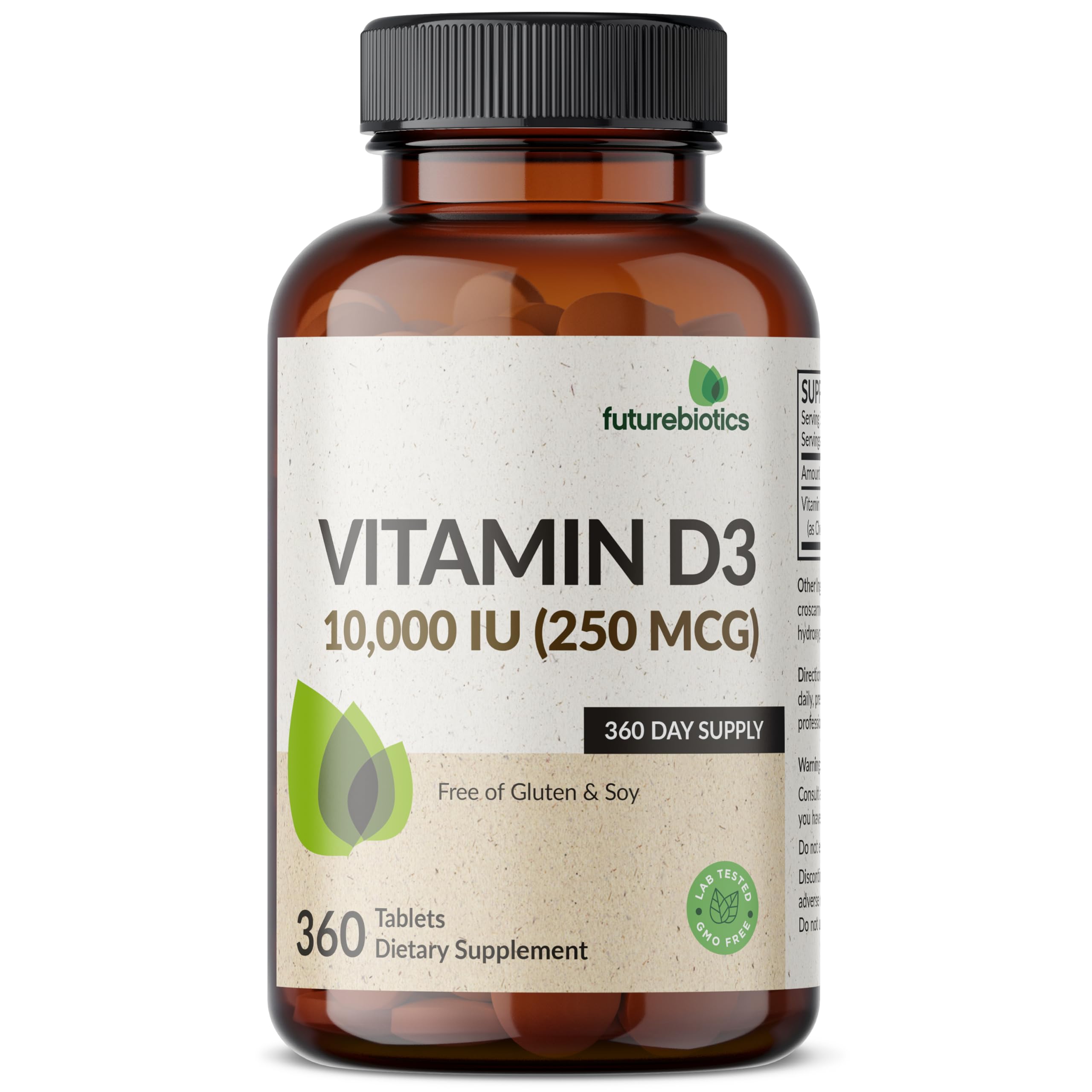 Futurebiotics Vitamin D3 10,000iu (250mcg) 360 Day Supply for Healthy Muscle Function and Immune Support, Non-GMO, 360 Tablets — Amazon image 5
