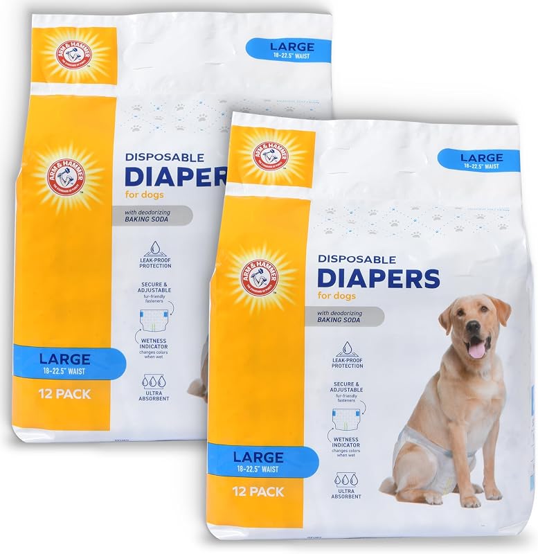 Fraldas Descartáveis para Cadelas ARM & HAMMER, Tamanho Grande, 12 Unidades, Pacote com 2