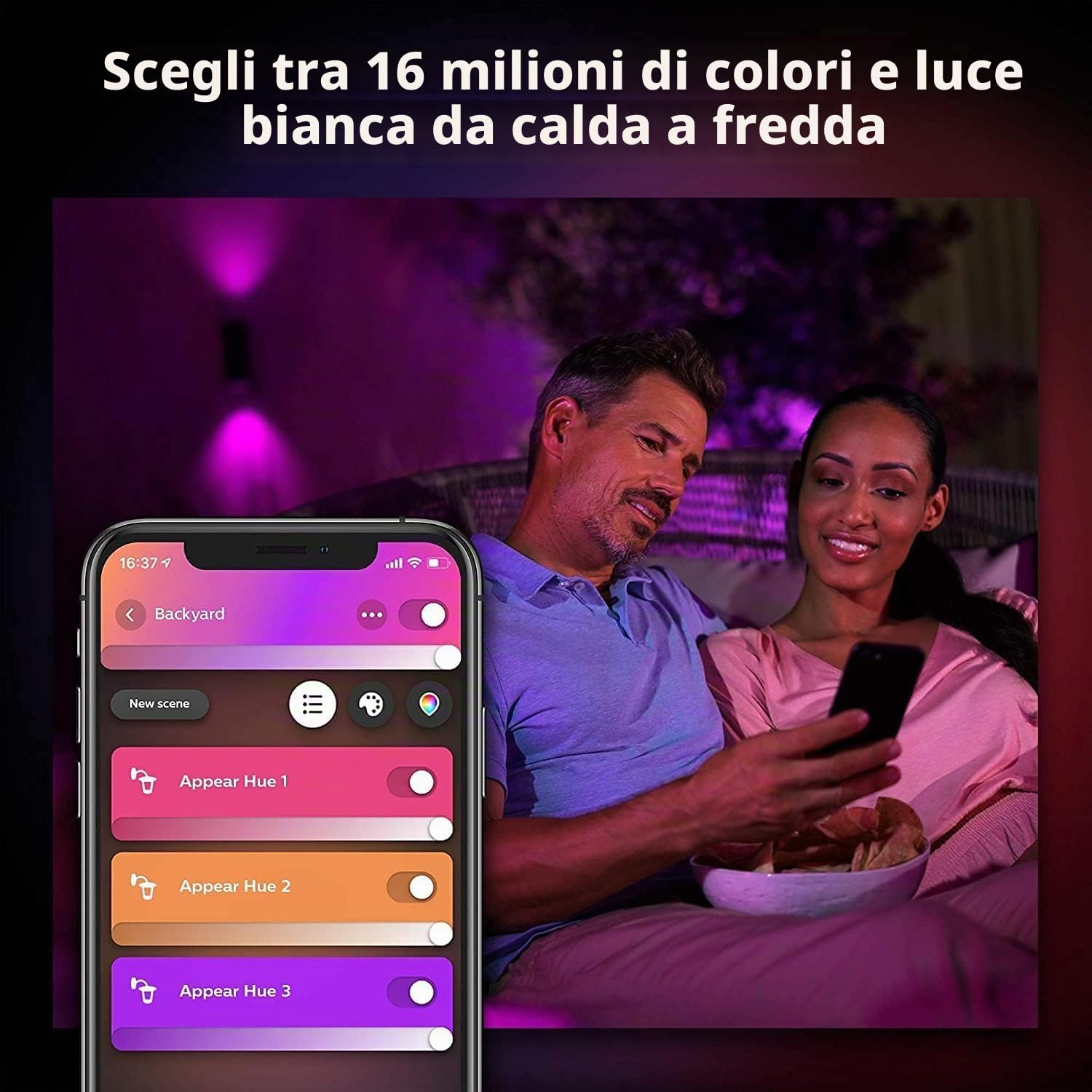 Philips Hue White and Color Ambiance Appear, Lampada da Parete Smart LED Confezione da 2, Lampada Smart per Esterni, Luci led esterno Doppia Illuminazione Sopra/Sotto, LED Integrato, 8W, Nera